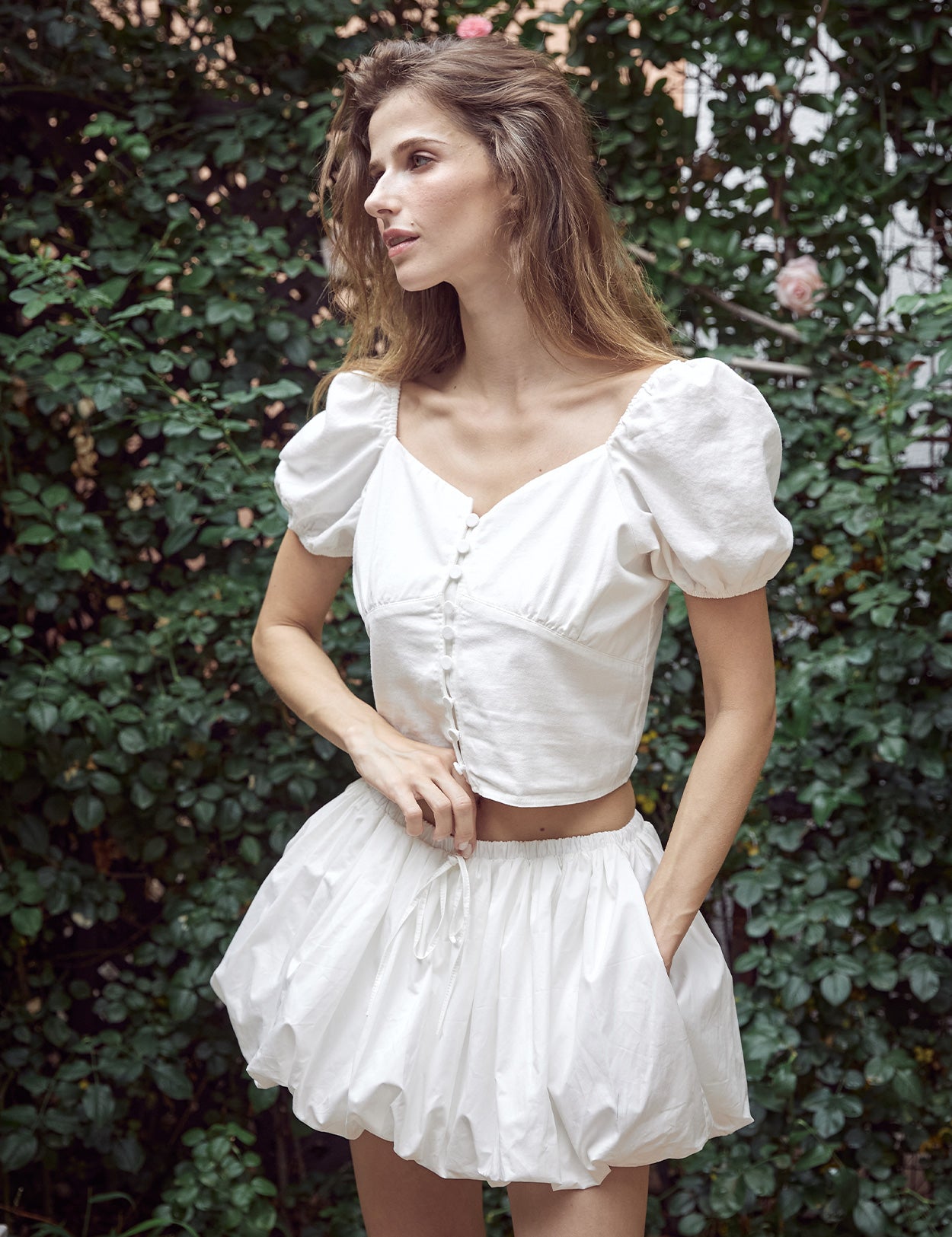 Y2K Mini Bubble Rock mit Shorts - Weiße Baumwoll-Streetwear