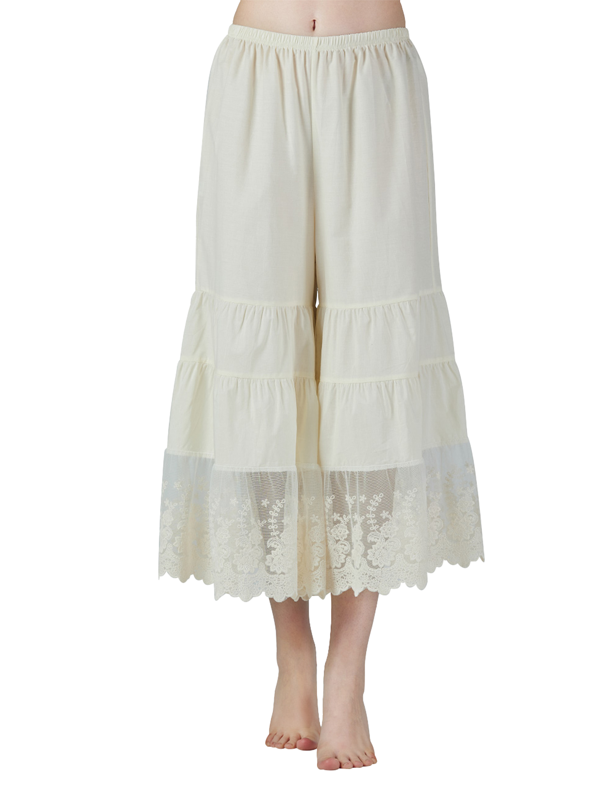 Women's vintage cotton batiste pettipants with wide legs and elegant lace trim