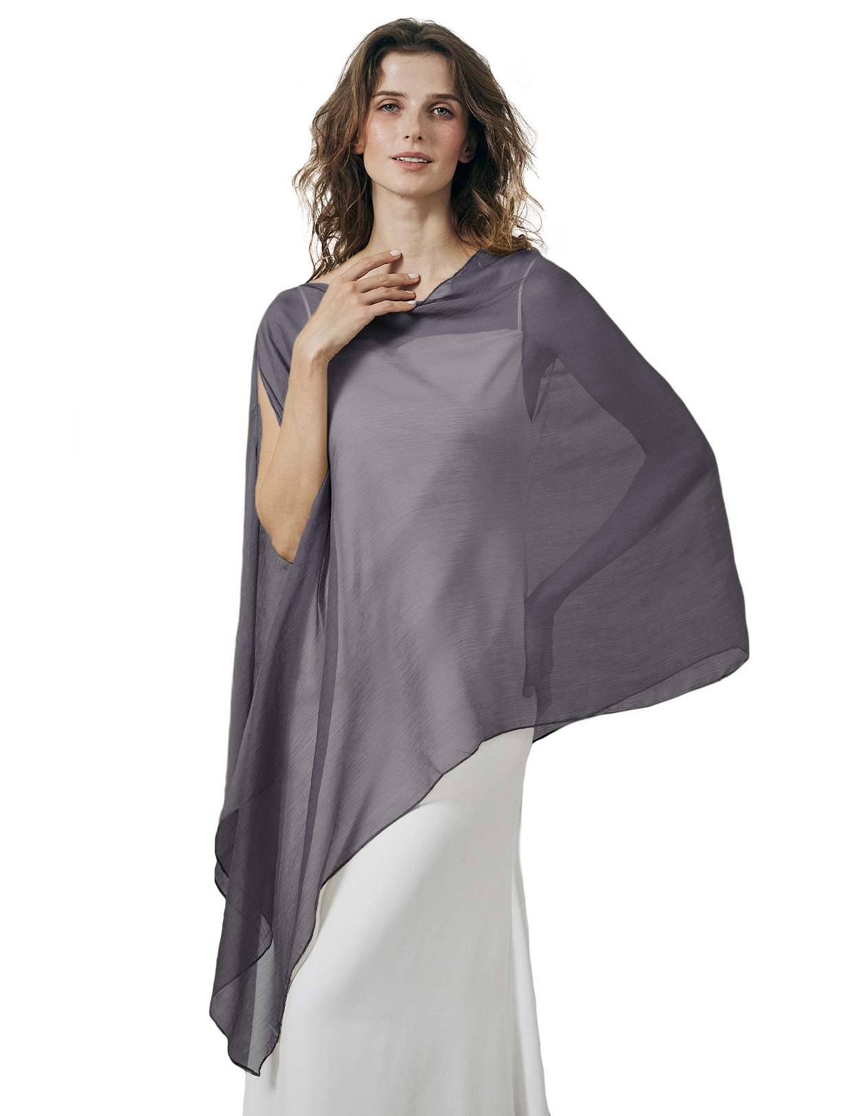 Lightweight sheer bridesmaid shawl in elegant draping style for wedding ceremonies