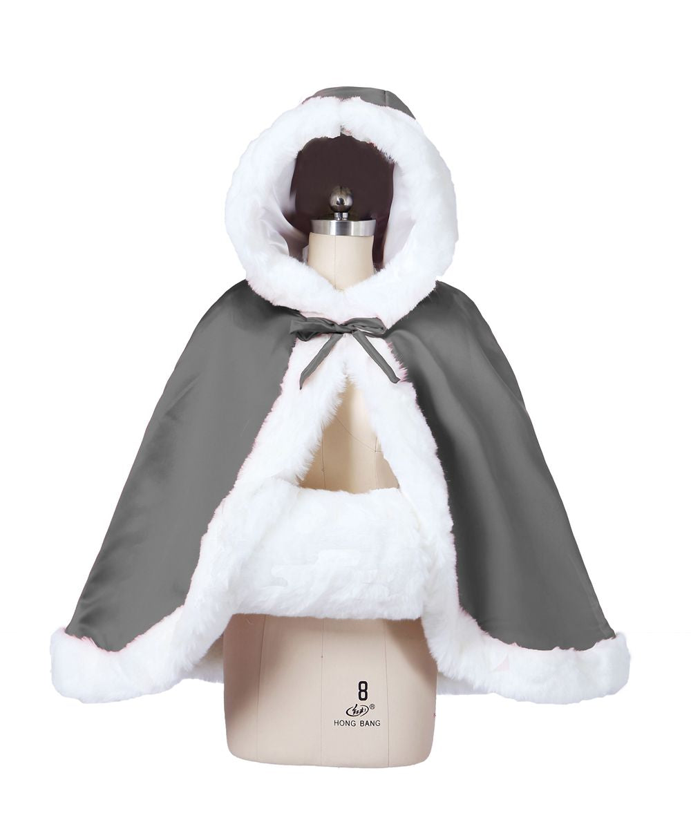 Elegant reversible bridal cape with hooded design and luxurious fur trim