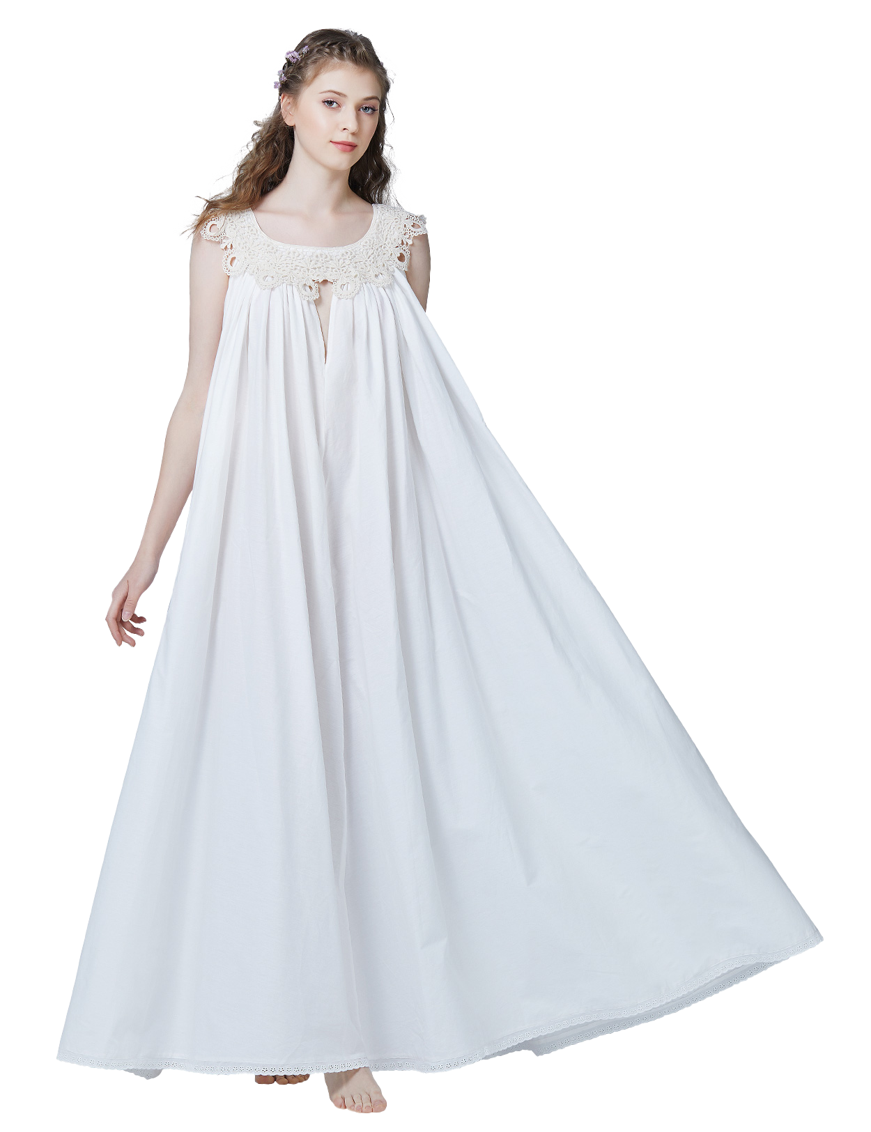 Victorian Cotton Nightgown - Sleeveless Long Nightdress