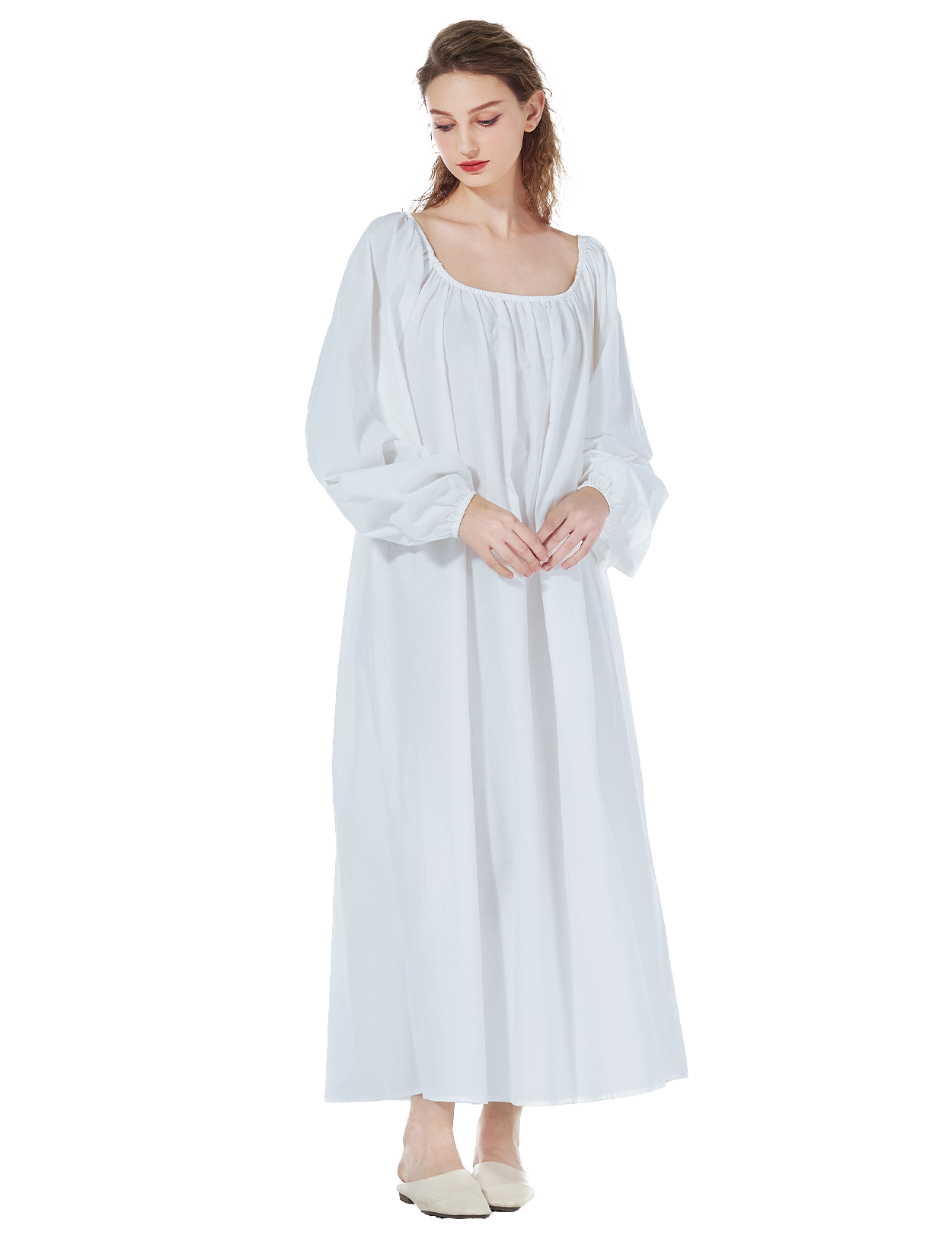 Vintage Victorian Long Sleeve Cotton Nightgown - Comfortable & Lightweight