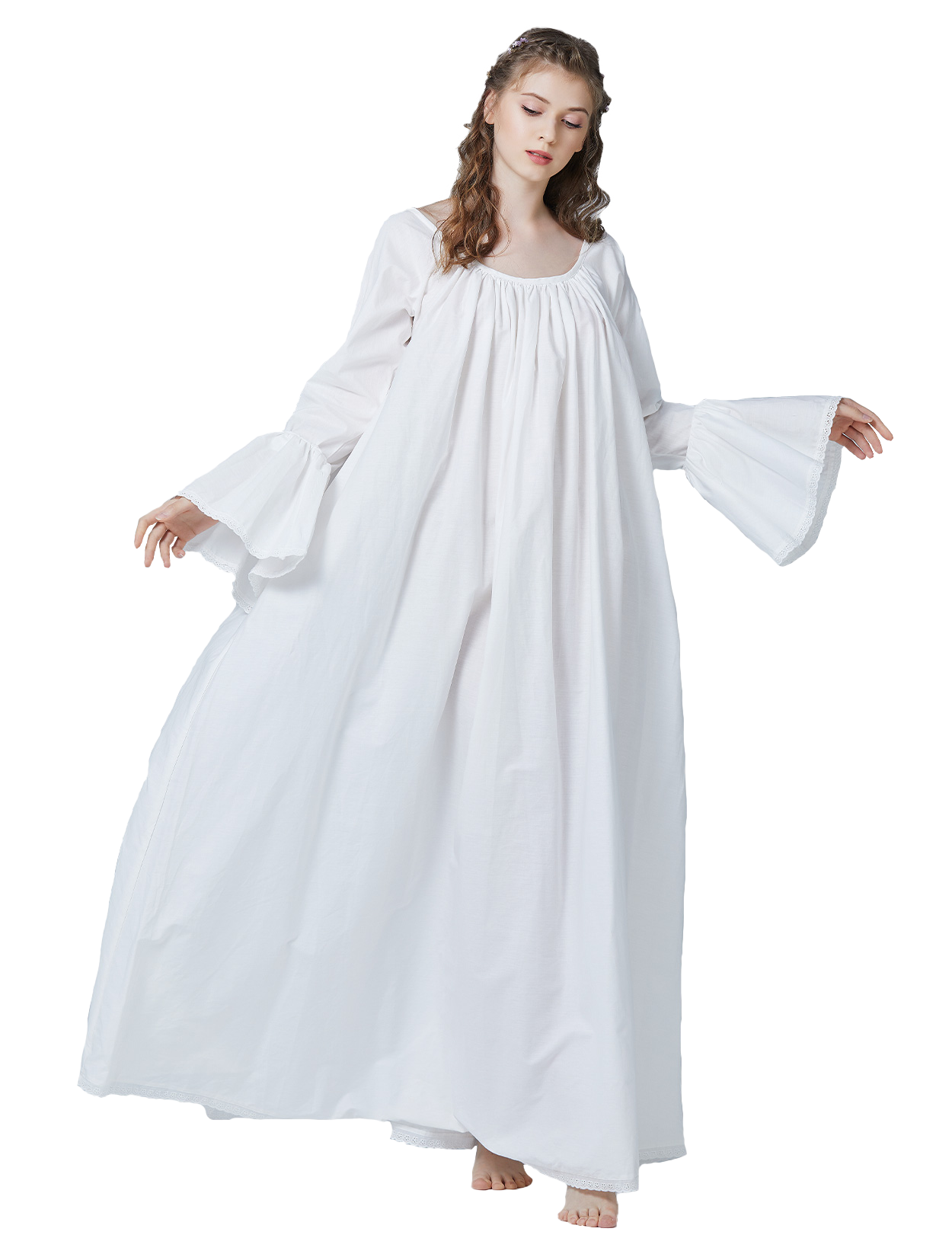 Victorian Cotton Nightgown for Women with Long Bell Sleeve
