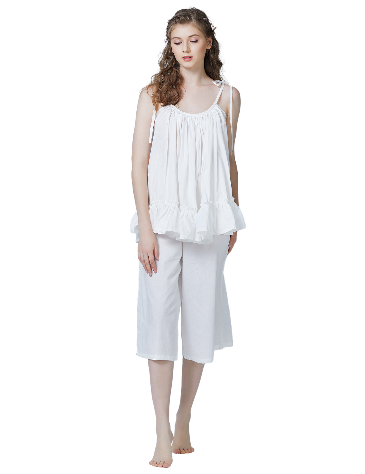 Bridal Pajama Set: Strappy Top & Wide Pants - Ivory