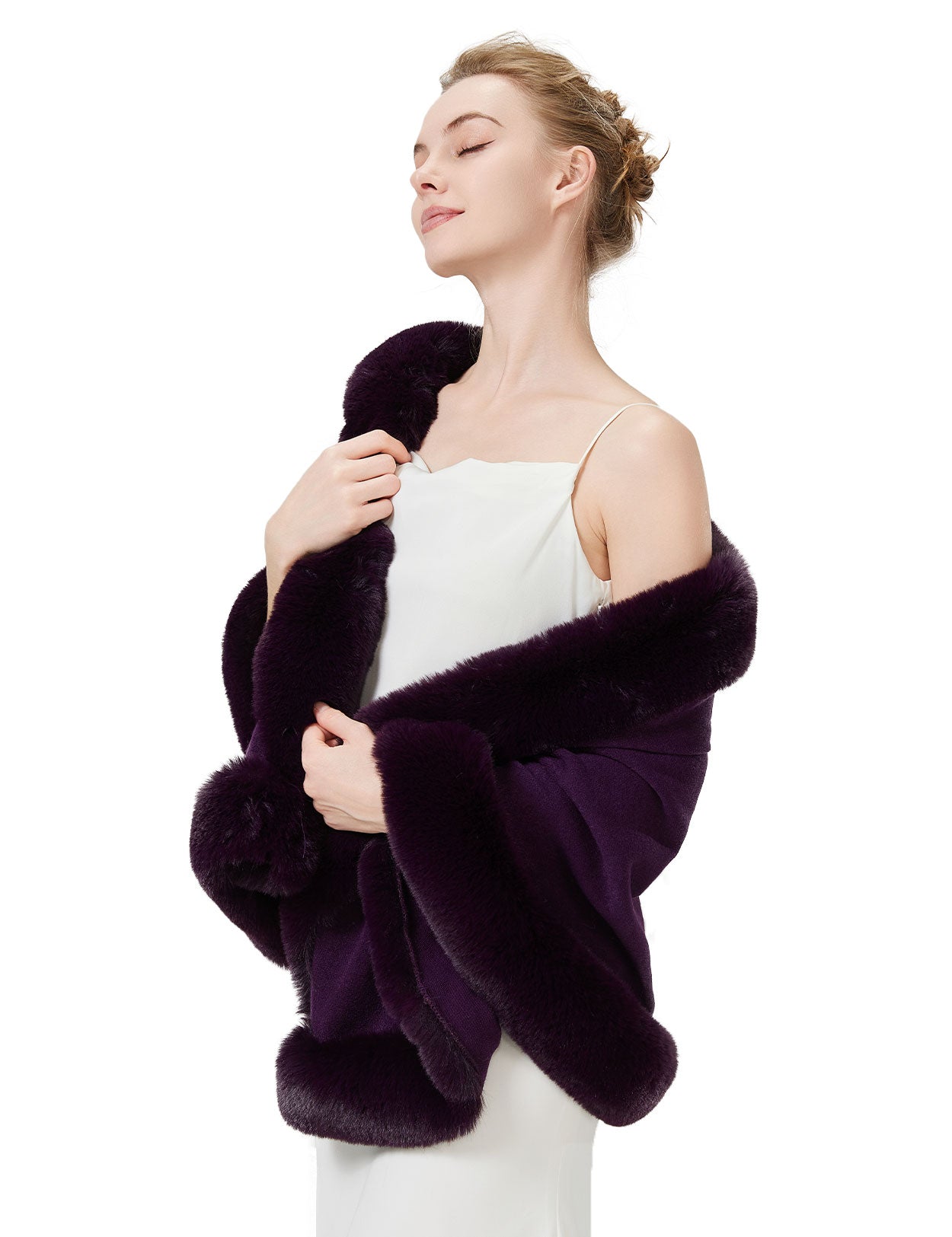 Women's elegant faux fur shawl wrap for wedding and evening parties