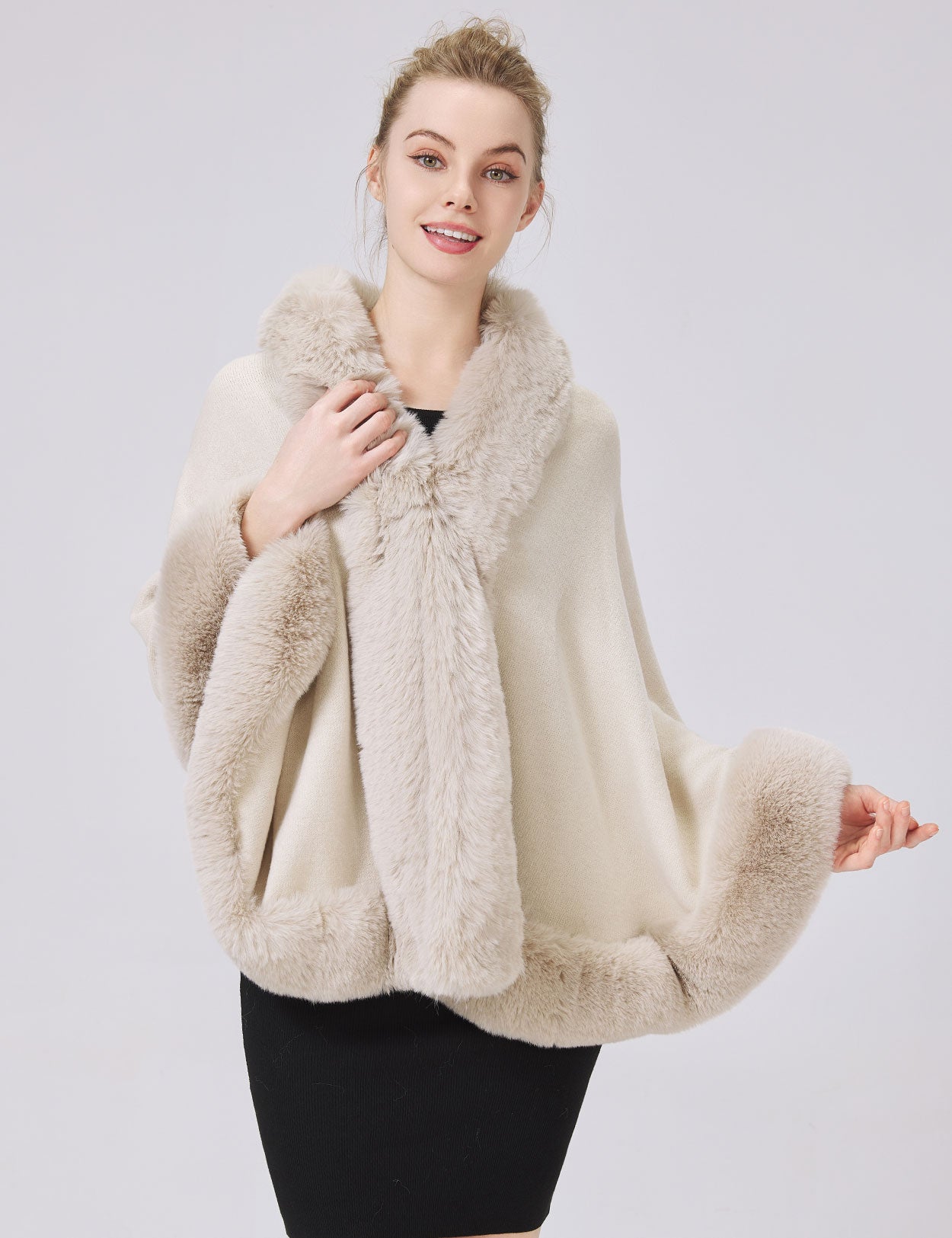 Women's elegant faux fur shawl wrap for wedding and evening parties
