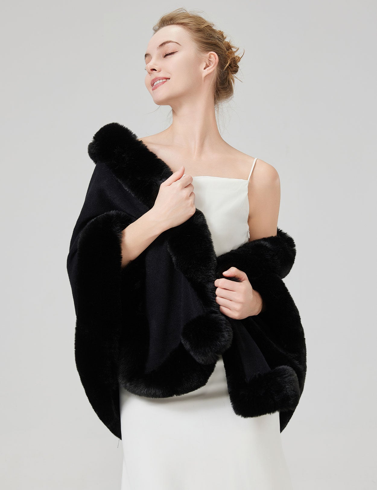 Women's elegant faux fur shawl wrap for wedding and evening parties