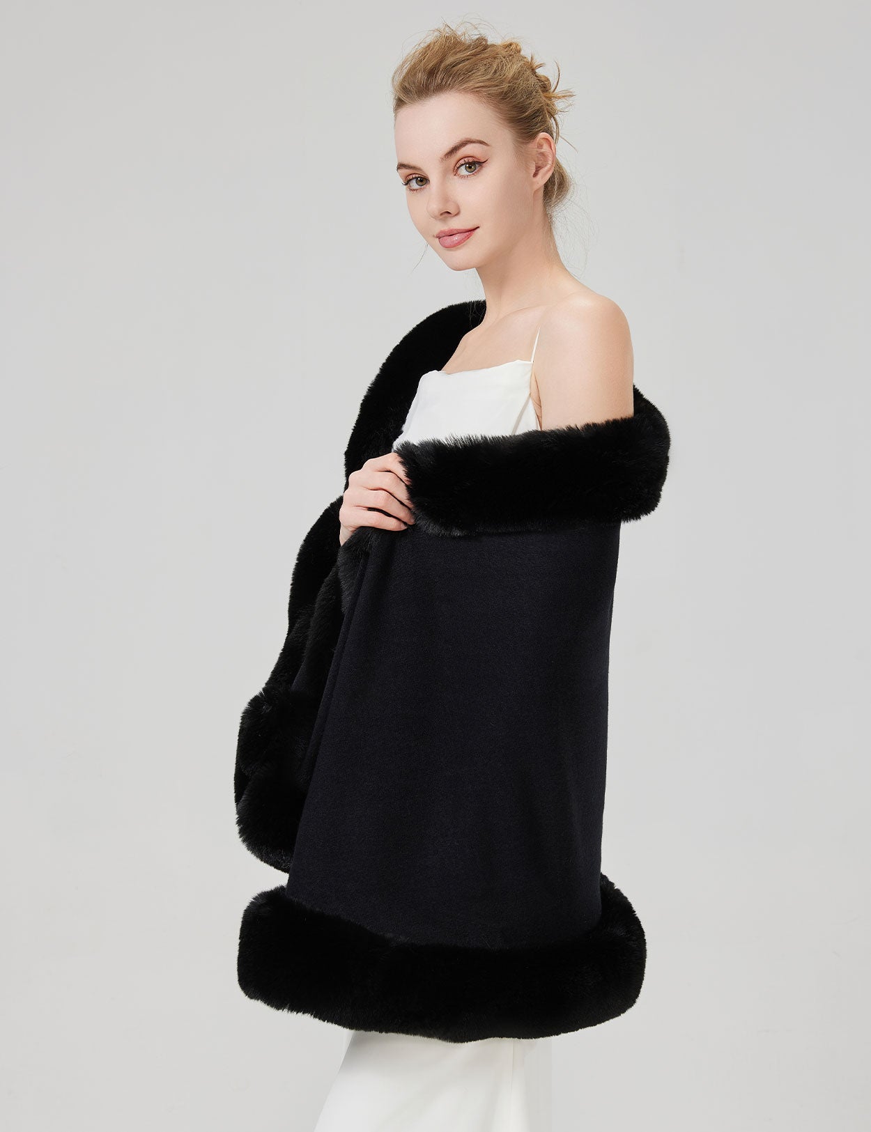 Women's elegant faux fur shawl wrap for wedding and evening parties