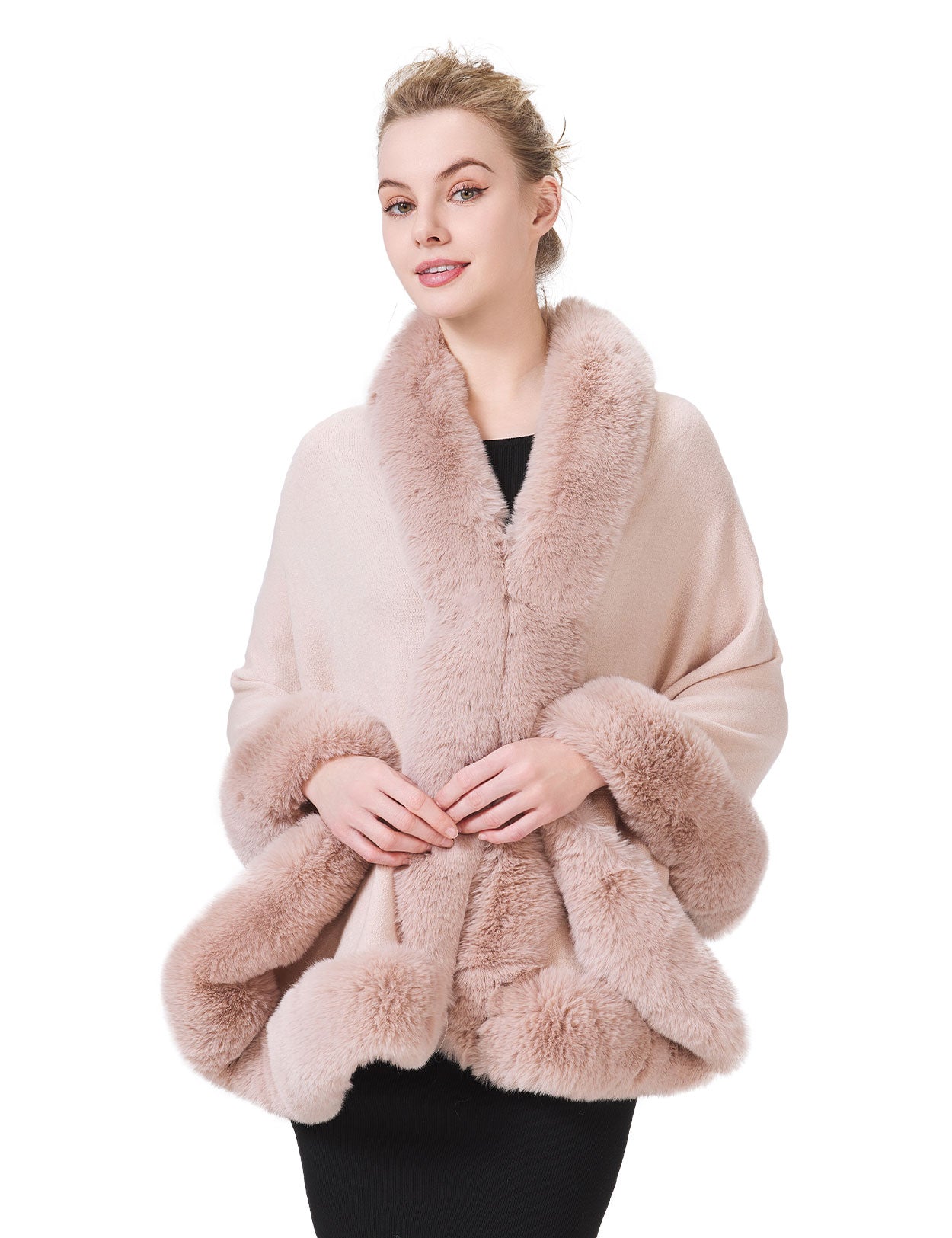 Women's elegant faux fur shawl wrap for wedding and evening parties