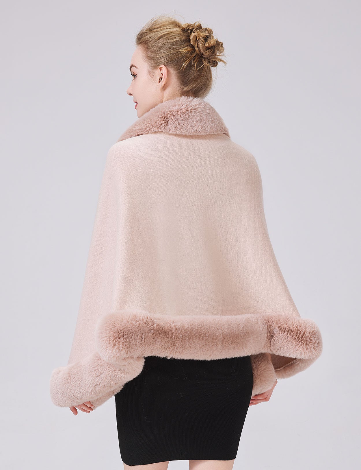 Women's elegant faux fur shawl wrap for wedding and evening parties