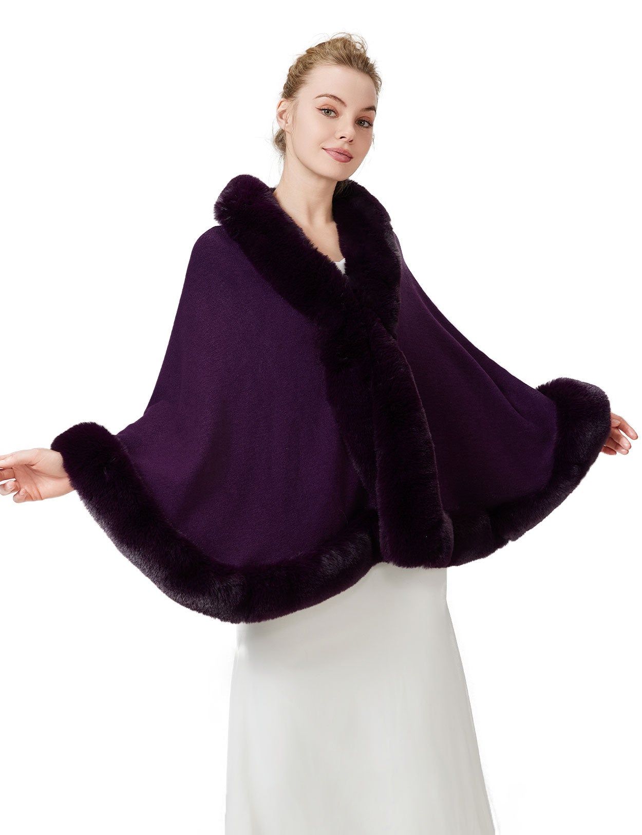 Women's elegant faux fur shawl wrap for wedding and evening parties