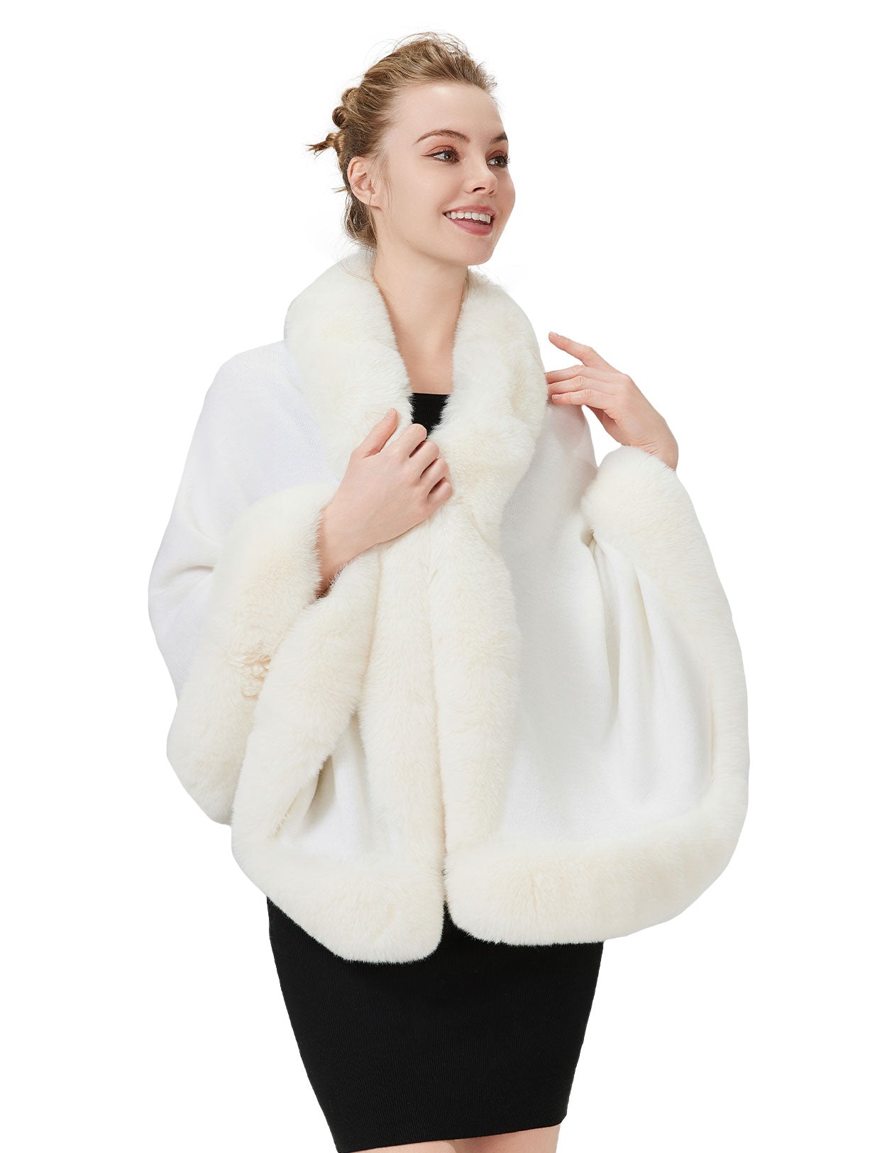 Women's elegant faux fur shawl wrap for wedding and evening parties