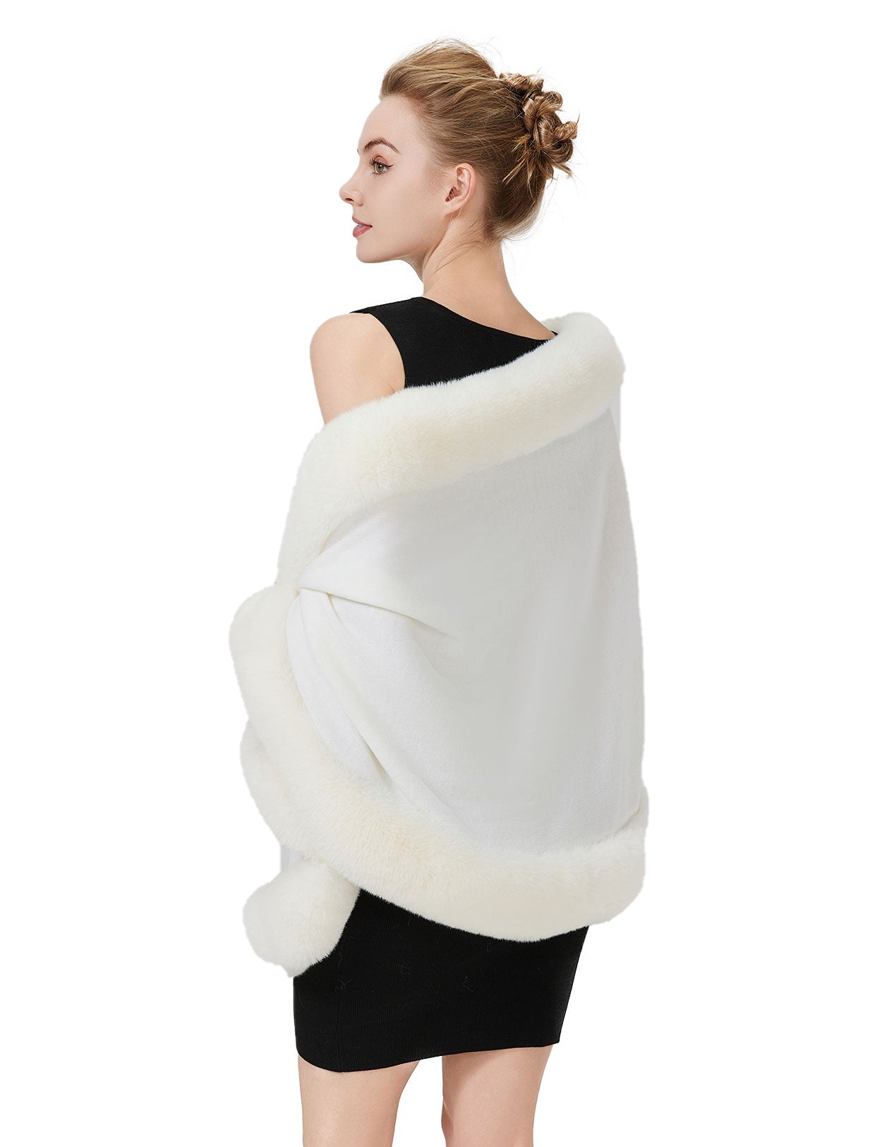 Women's elegant faux fur shawl wrap for wedding and evening parties
