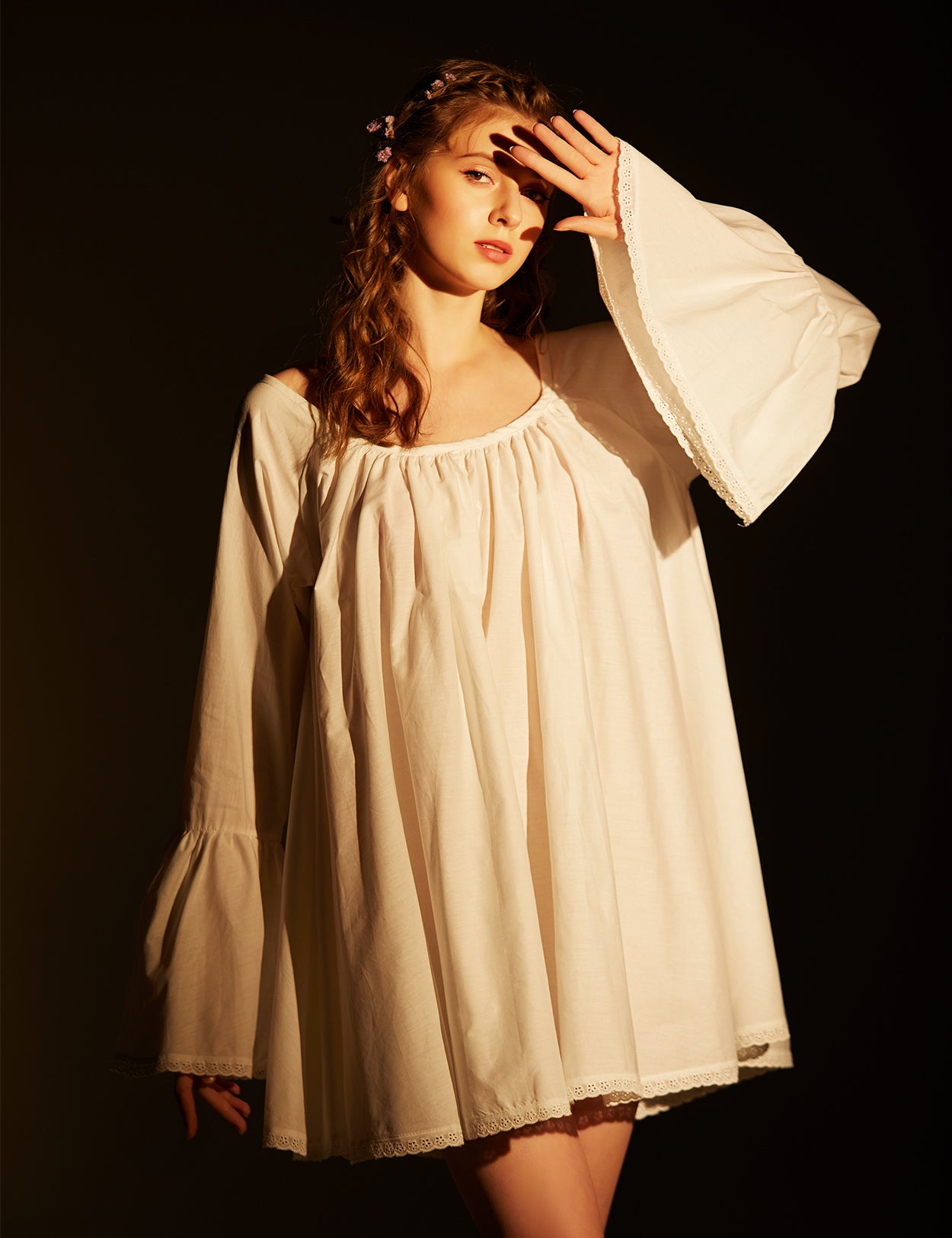 Victorian cotton babydoll nightgown showing fabric texture and construction quality