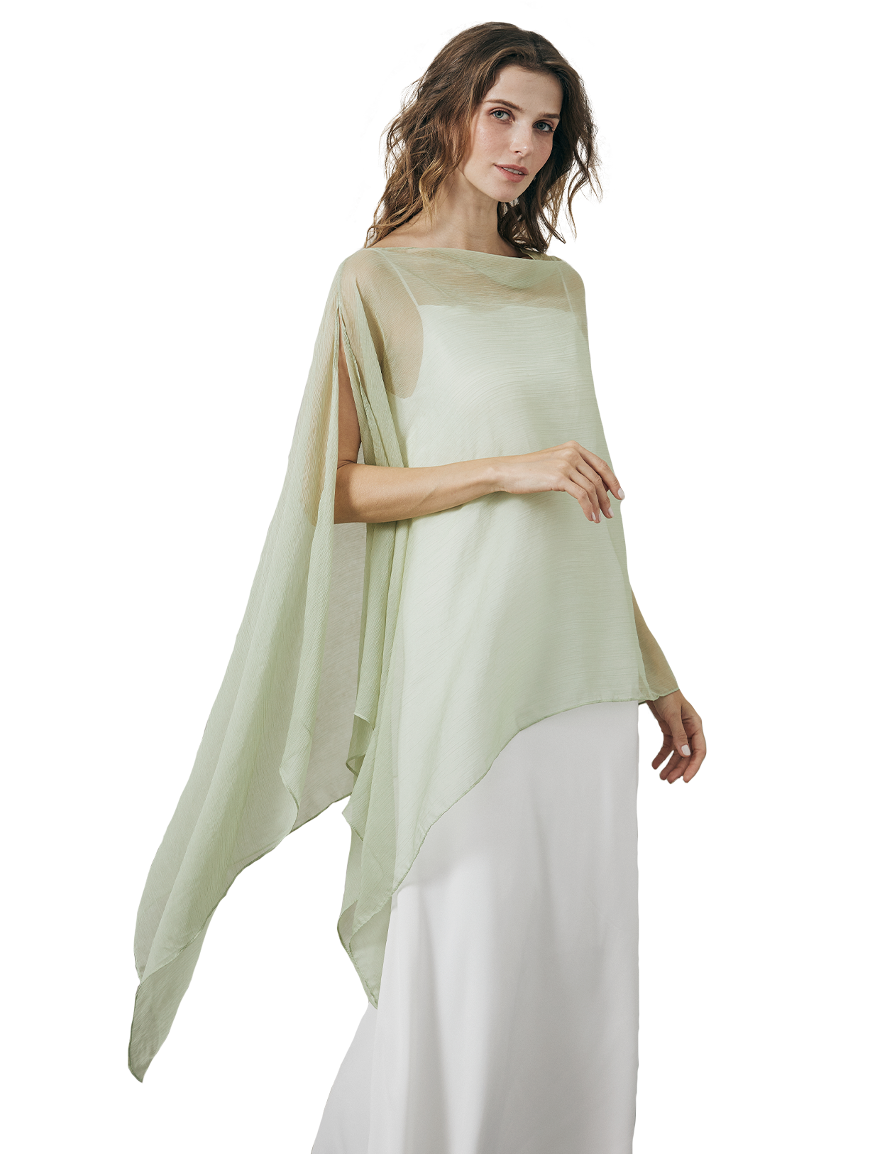 Lightweight sheer bridesmaid shawl in elegant draping style for wedding ceremonies