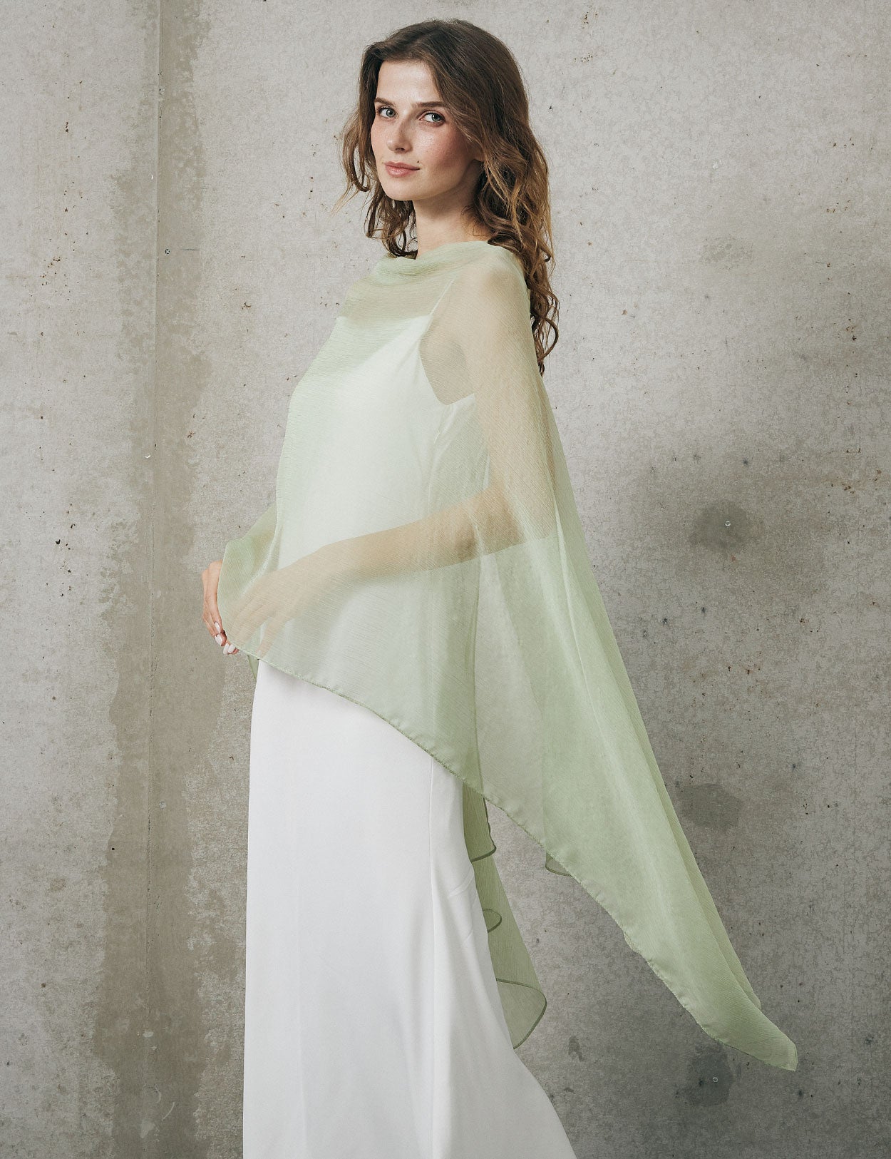 Lightweight sheer bridesmaid shawl in elegant draping style for wedding ceremonies