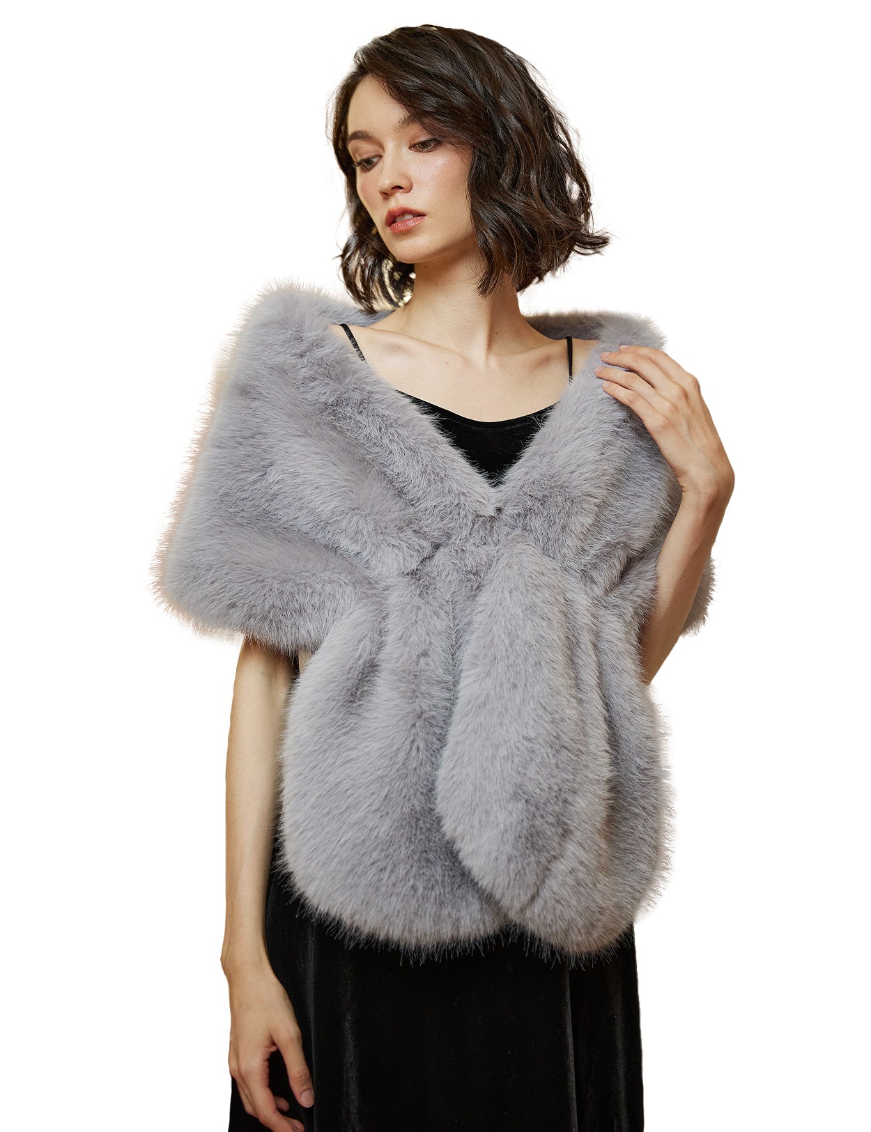 Elegant faux fur bridal shawl and wedding wrap for winter ceremonies