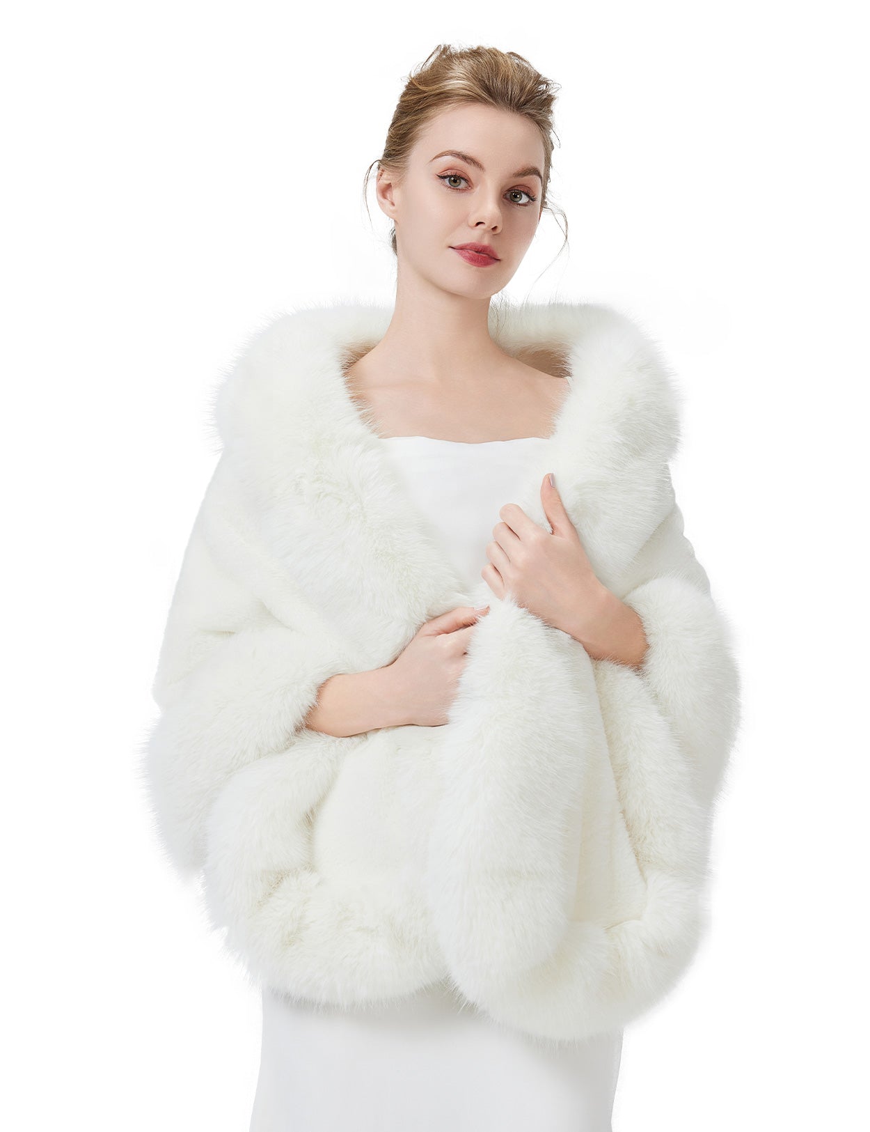 Luxury faux fur shawl for bridal wedding and evening dresses