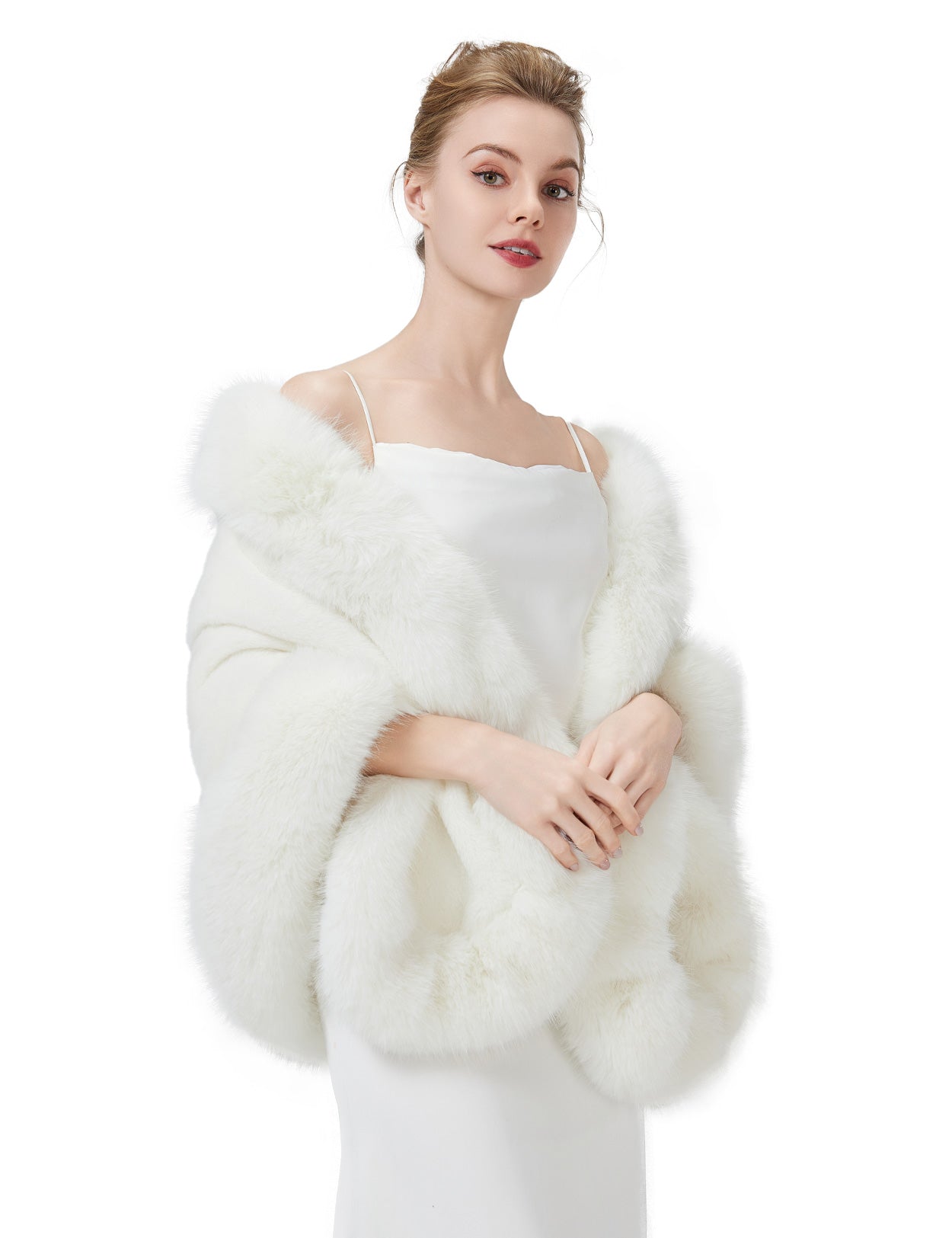 Luxury faux fur shawl for bridal wedding and evening dresses