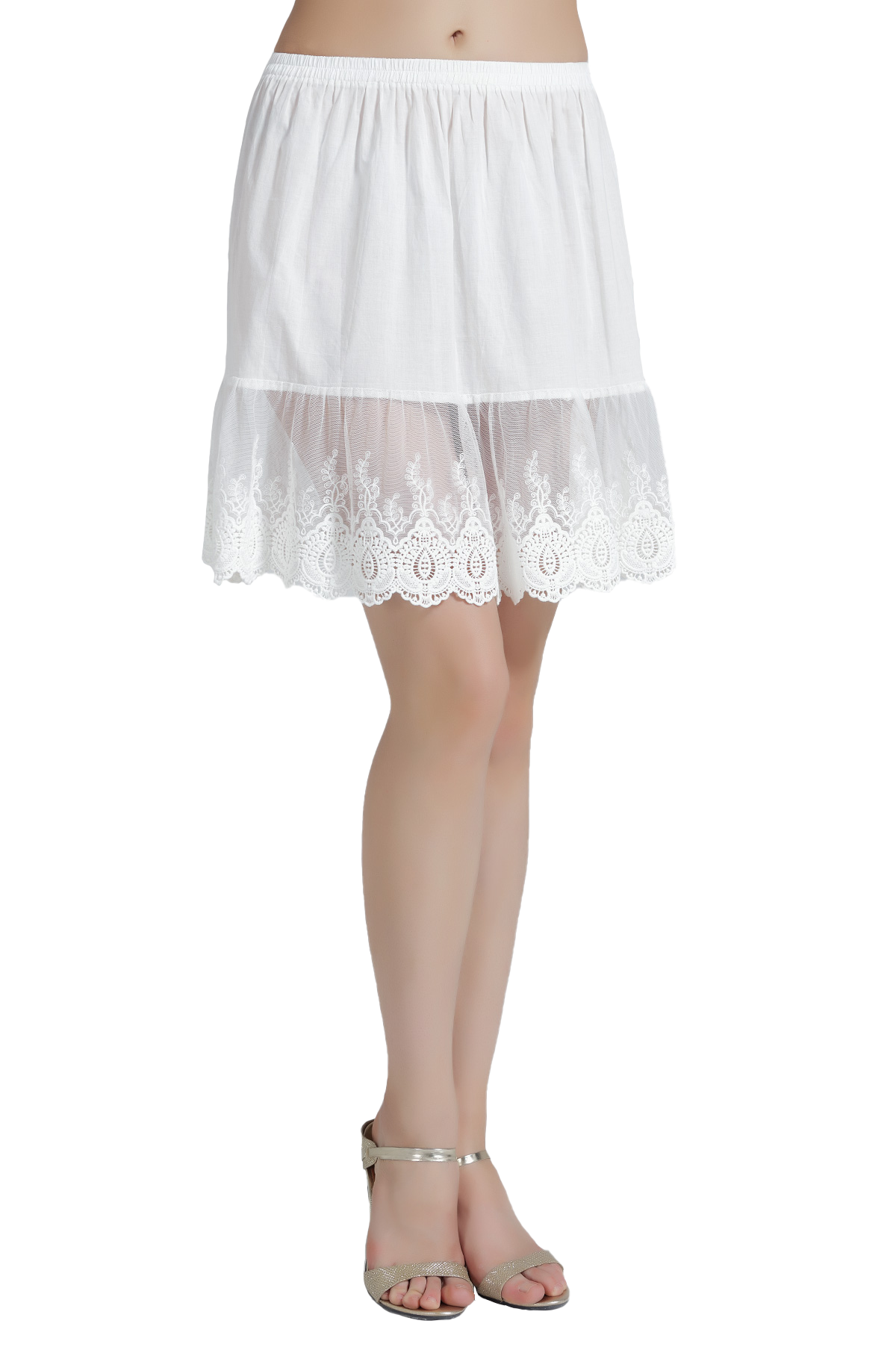 Ivory lace trim cotton half slip knee length vintage style front view