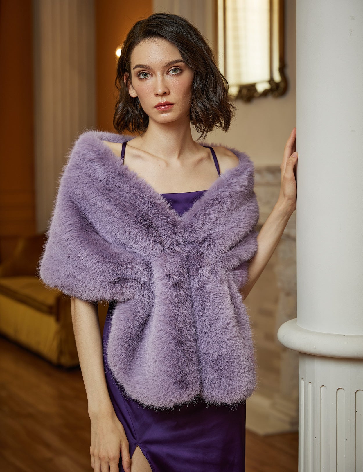 Elegant faux fur bridal shawl and wedding wrap for winter ceremonies