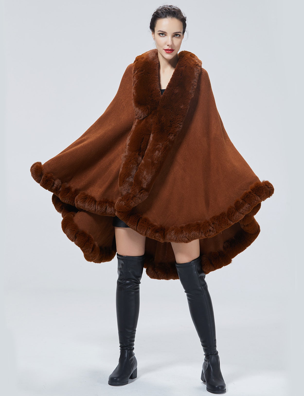 Luxury faux fur knit cape coat for autumn winter weddings