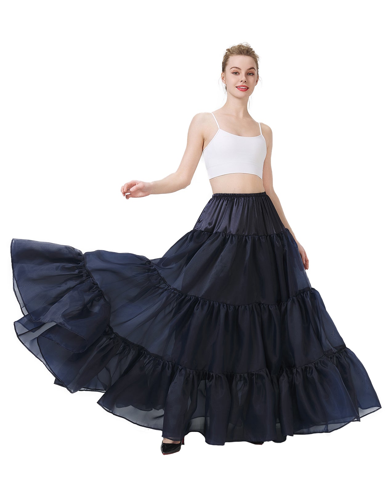 A-line hoopless petticoat showing natural drape and shape