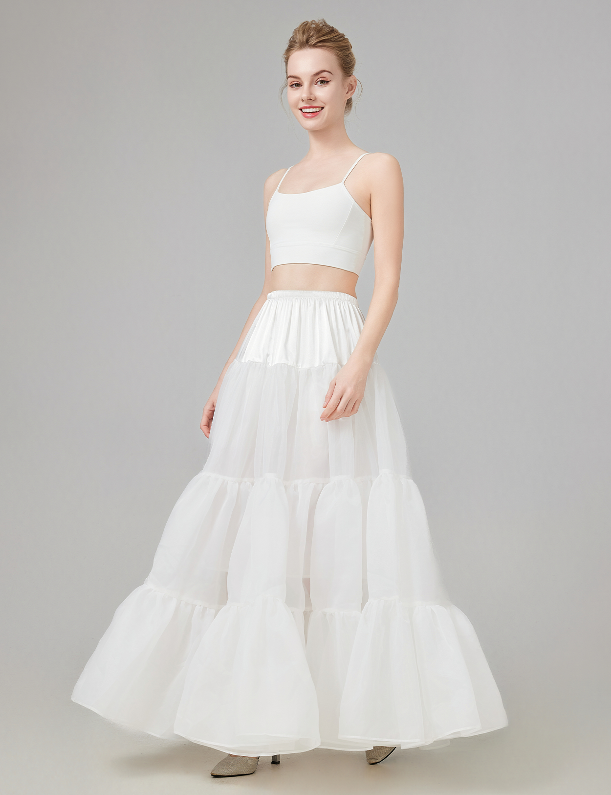 A-line hoopless petticoat showing natural drape and shape