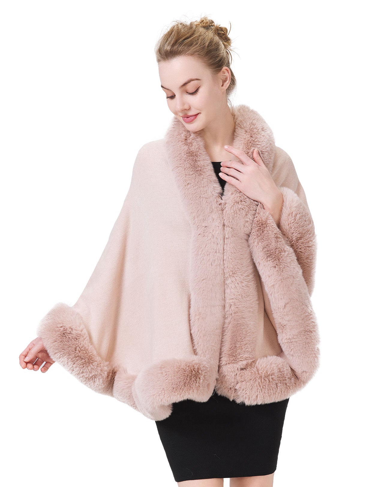 Women's elegant faux fur shawl wrap for wedding and evening parties