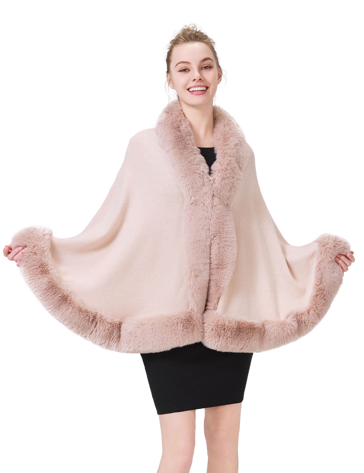 Women's elegant faux fur shawl wrap for wedding and evening parties