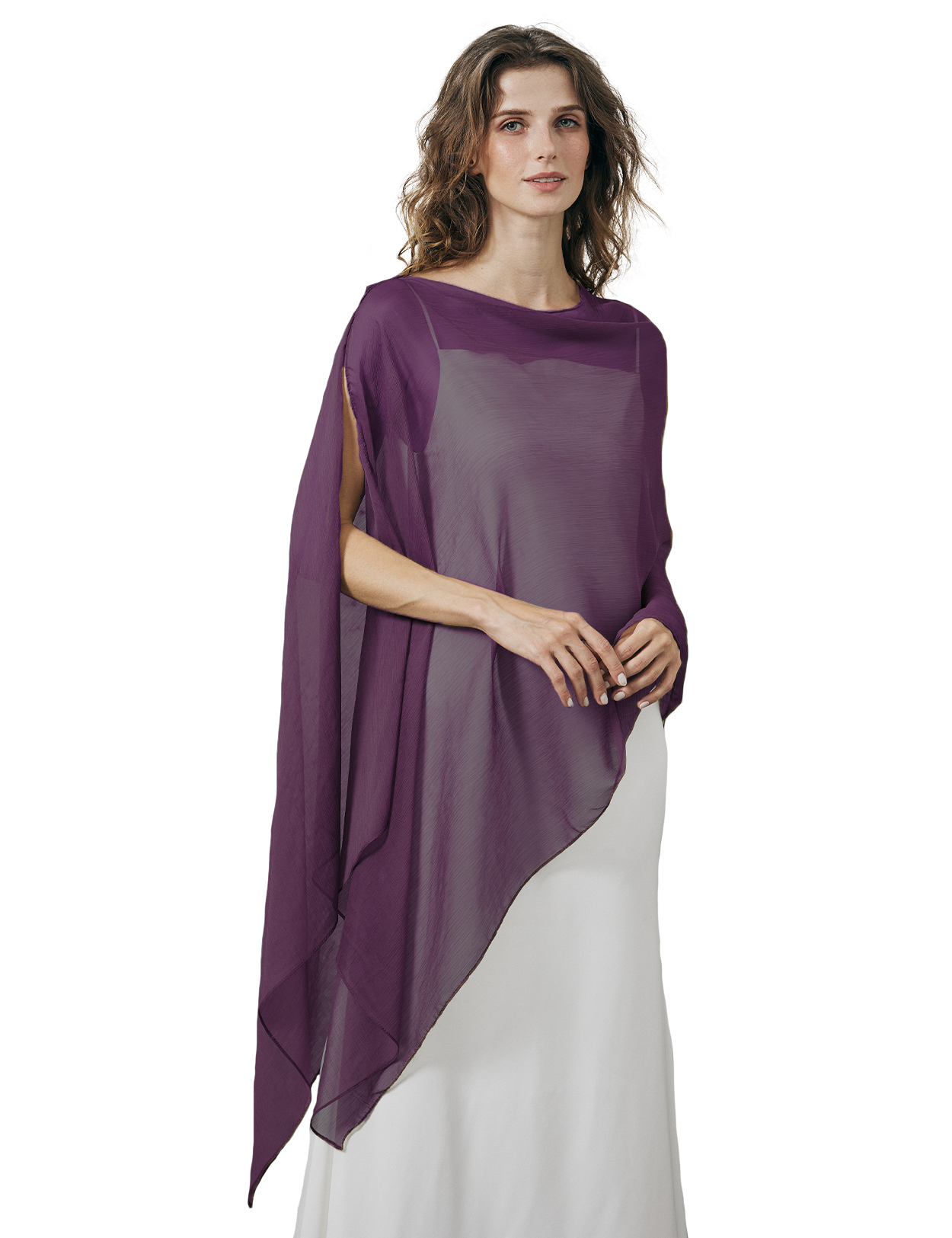 Lightweight sheer bridesmaid shawl in elegant draping style for wedding ceremonies