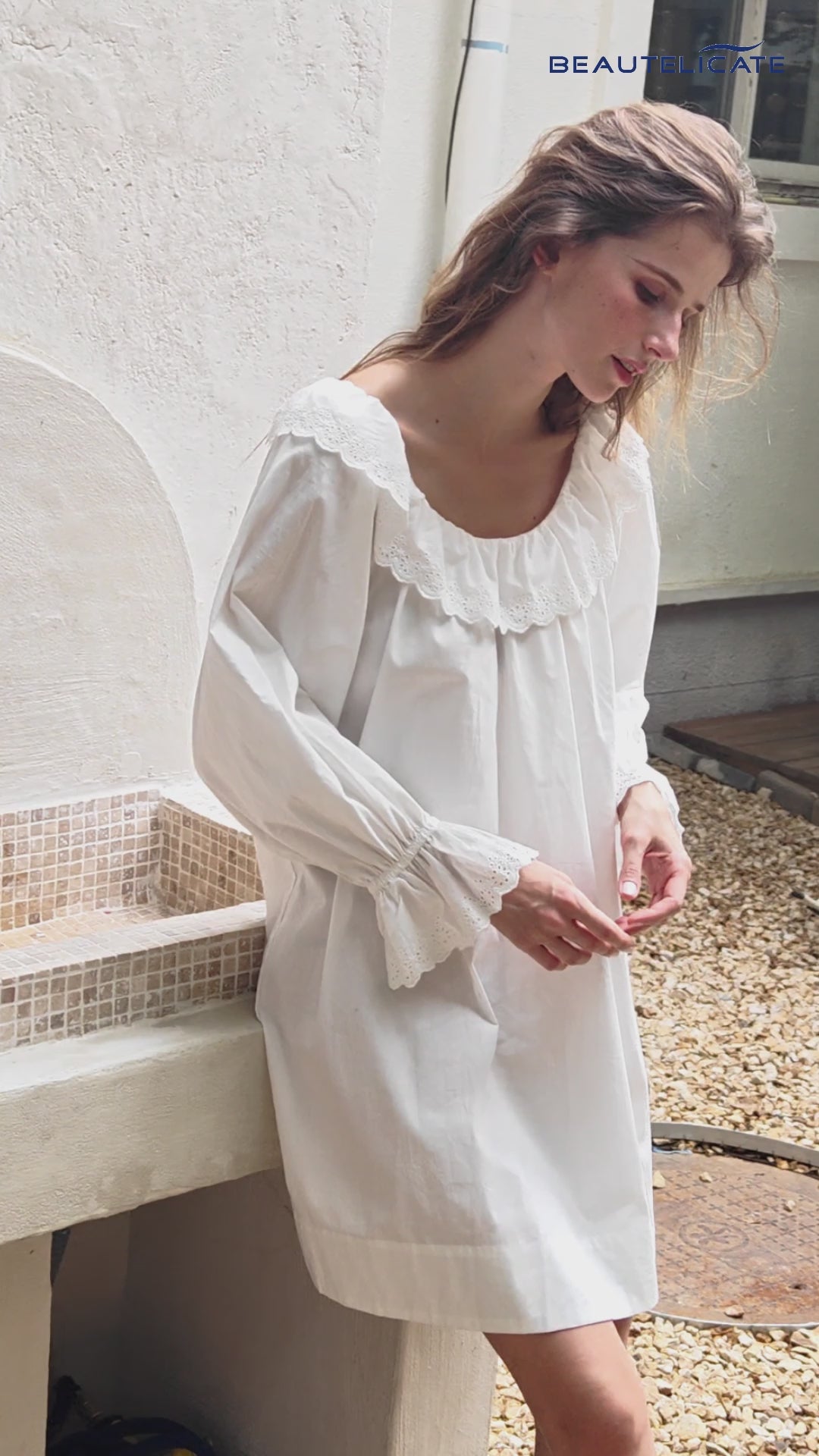 Victorian Mini Cotton Nightgown with Bell Sleeves