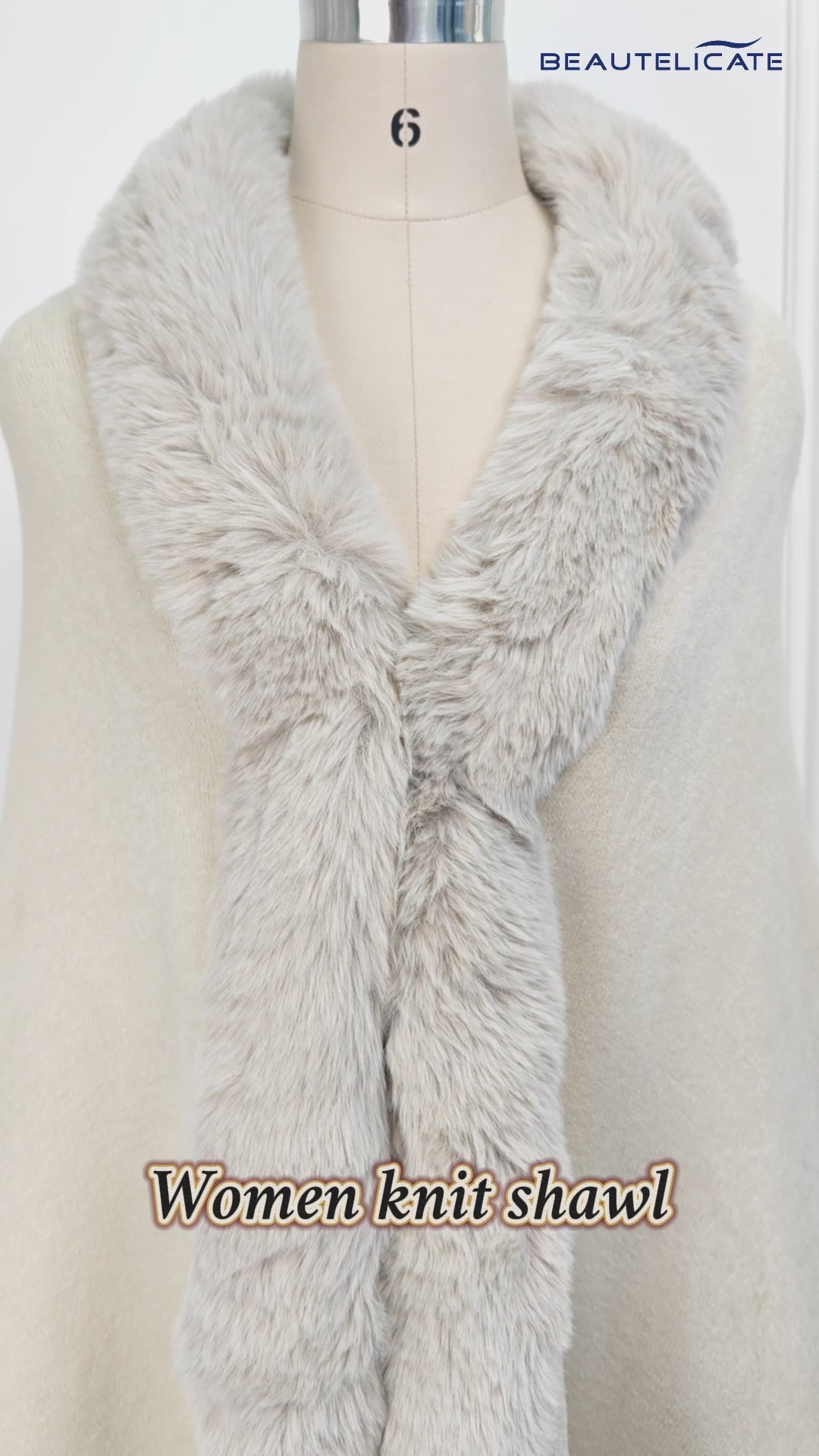 Women's elegant faux fur shawl wrap for wedding and evening parties