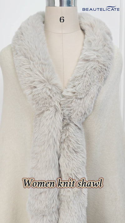 Women's elegant faux fur shawl wrap for wedding and evening parties