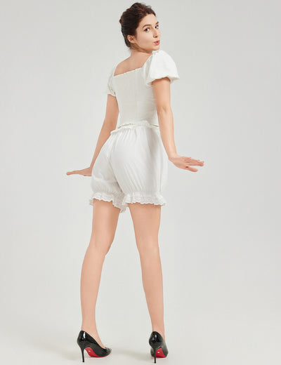 Women's cotton short bloomers with ruffles and elastic waist