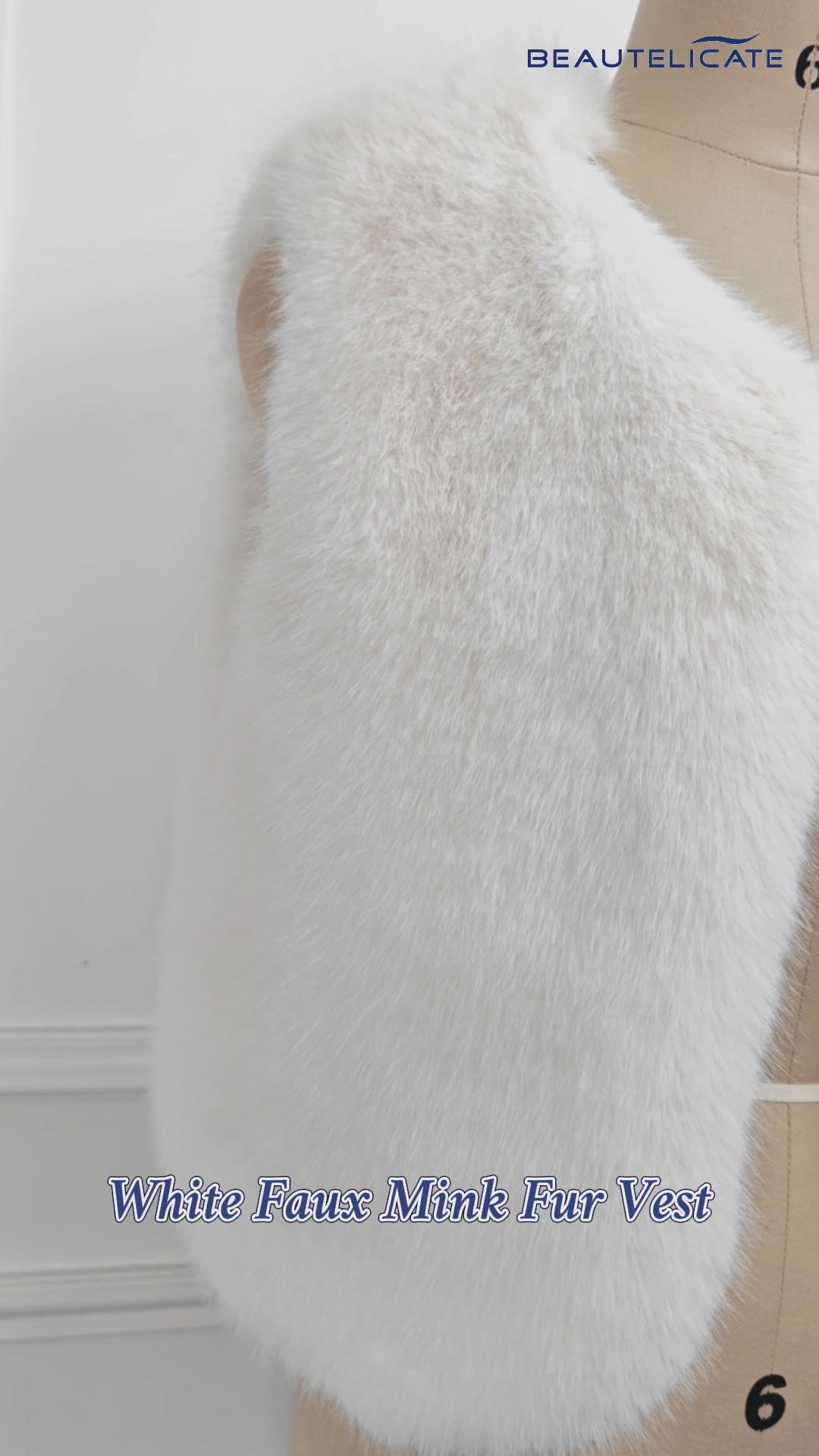 White faux mink fur sleeveless vest for women