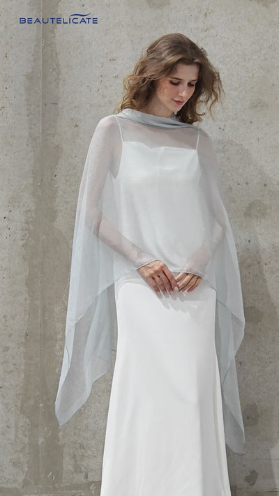 Lightweight sheer bridesmaid shawl in elegant draping style for wedding ceremonies