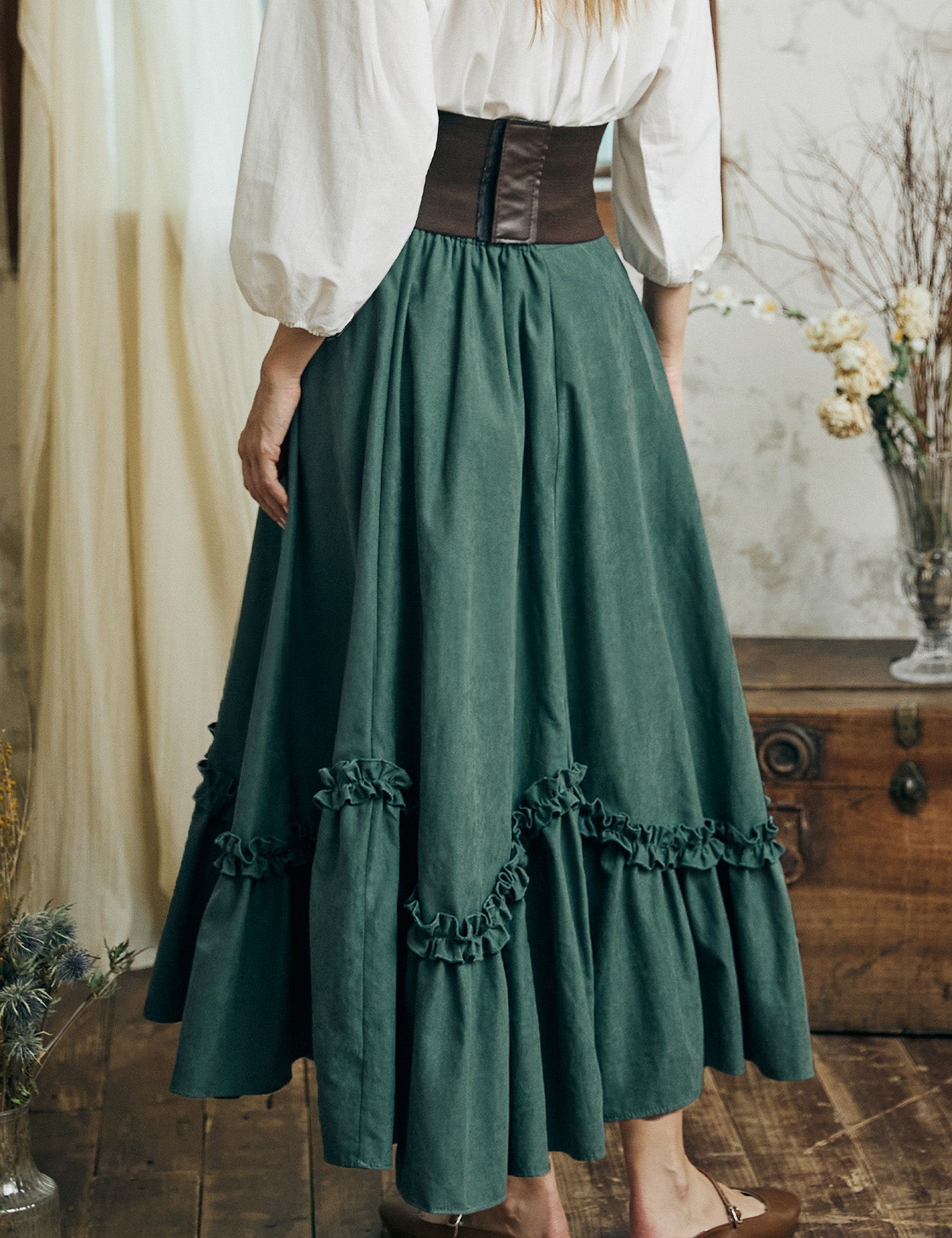 Victorian Gothic Steampunk Maxi Skirt - Renaissance Medieval Costume Dress for Women