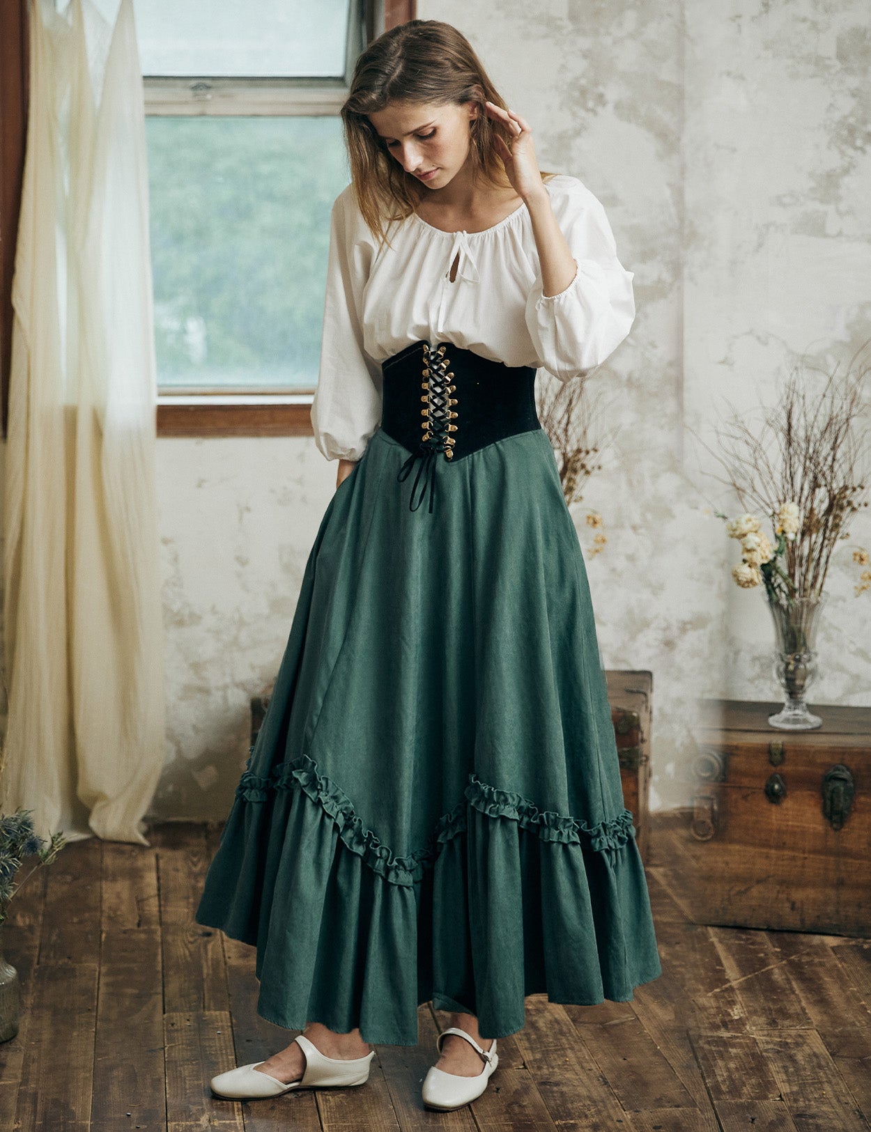 Victorian Gothic Steampunk Maxi Skirt - Renaissance Medieval Costume Dress for Women