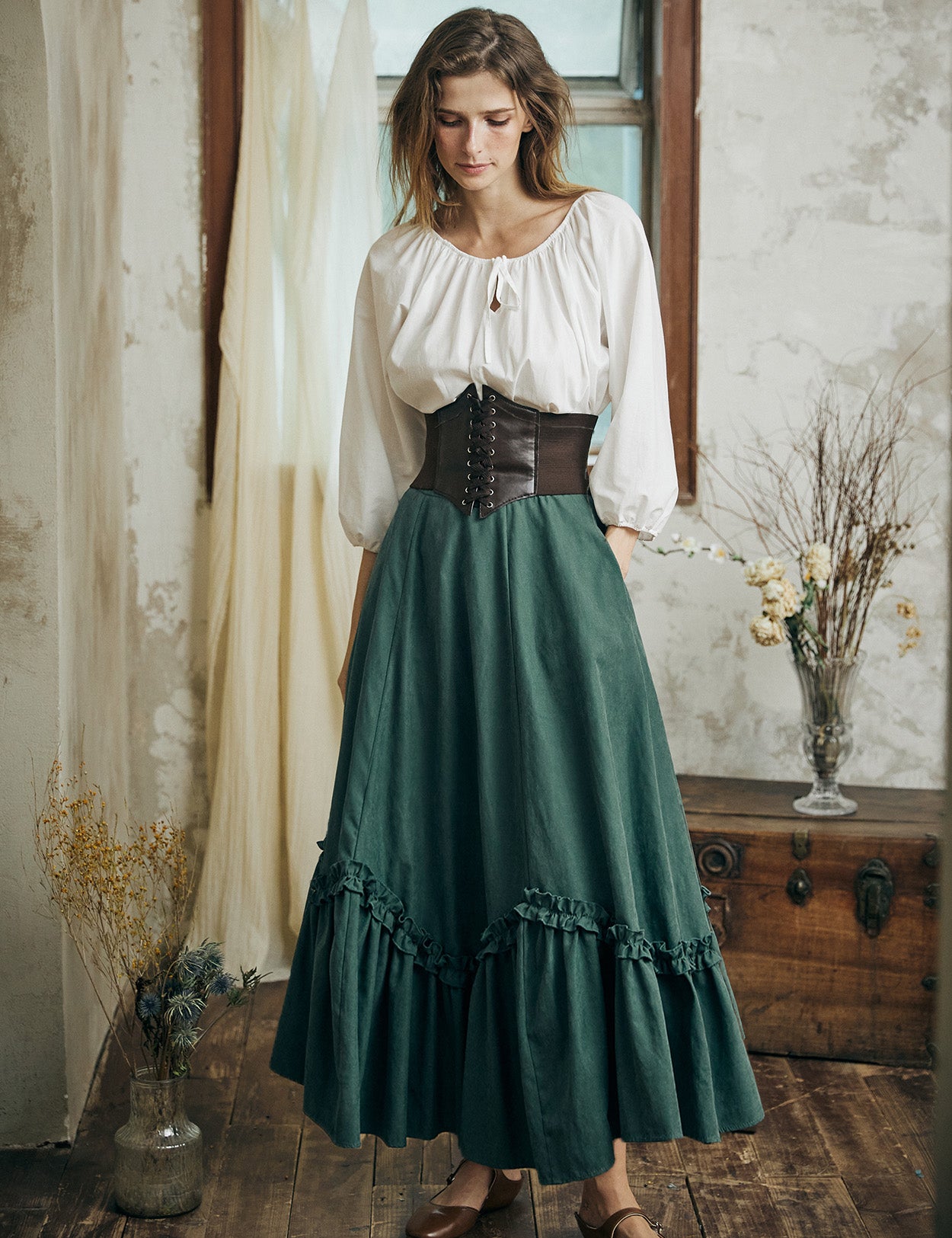 Victorian Gothic Steampunk Maxi Skirt - Renaissance Medieval Costume Dress for Women