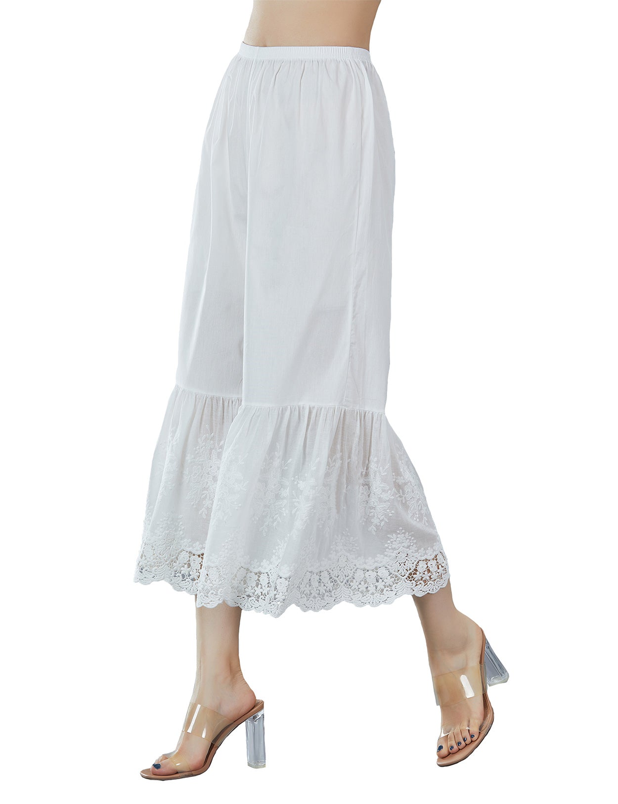 Vintage cotton lace pettipants for women with elastic waist and decorative lace hem