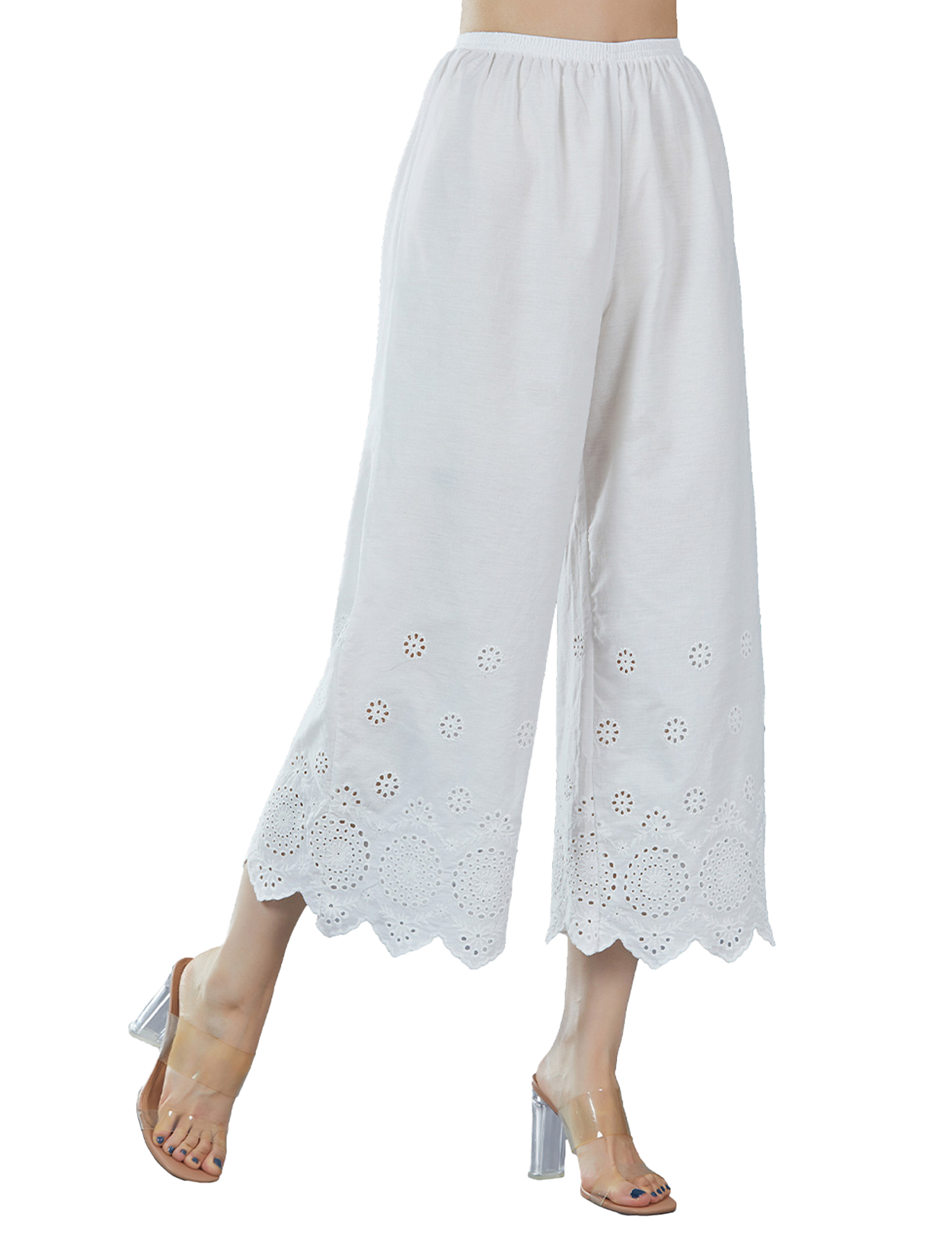 Vintage cotton cropped sleep shorts pettipants with delicate lace edge trim in natural white color