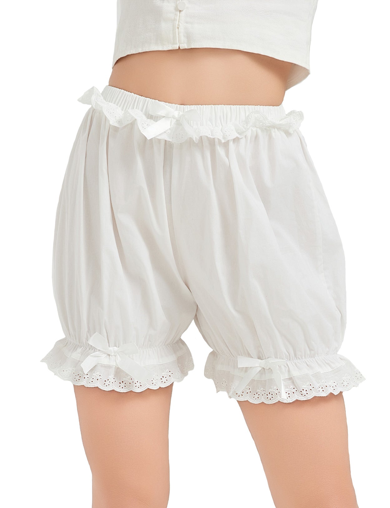 Women's cotton short bloomers with ruffles and elastic waist