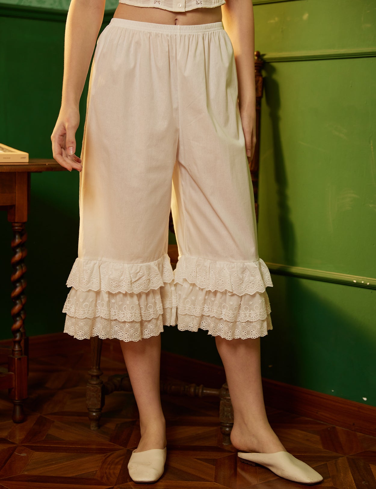 Vintage Cotton Lace Trim Pettipants - Front View Detail