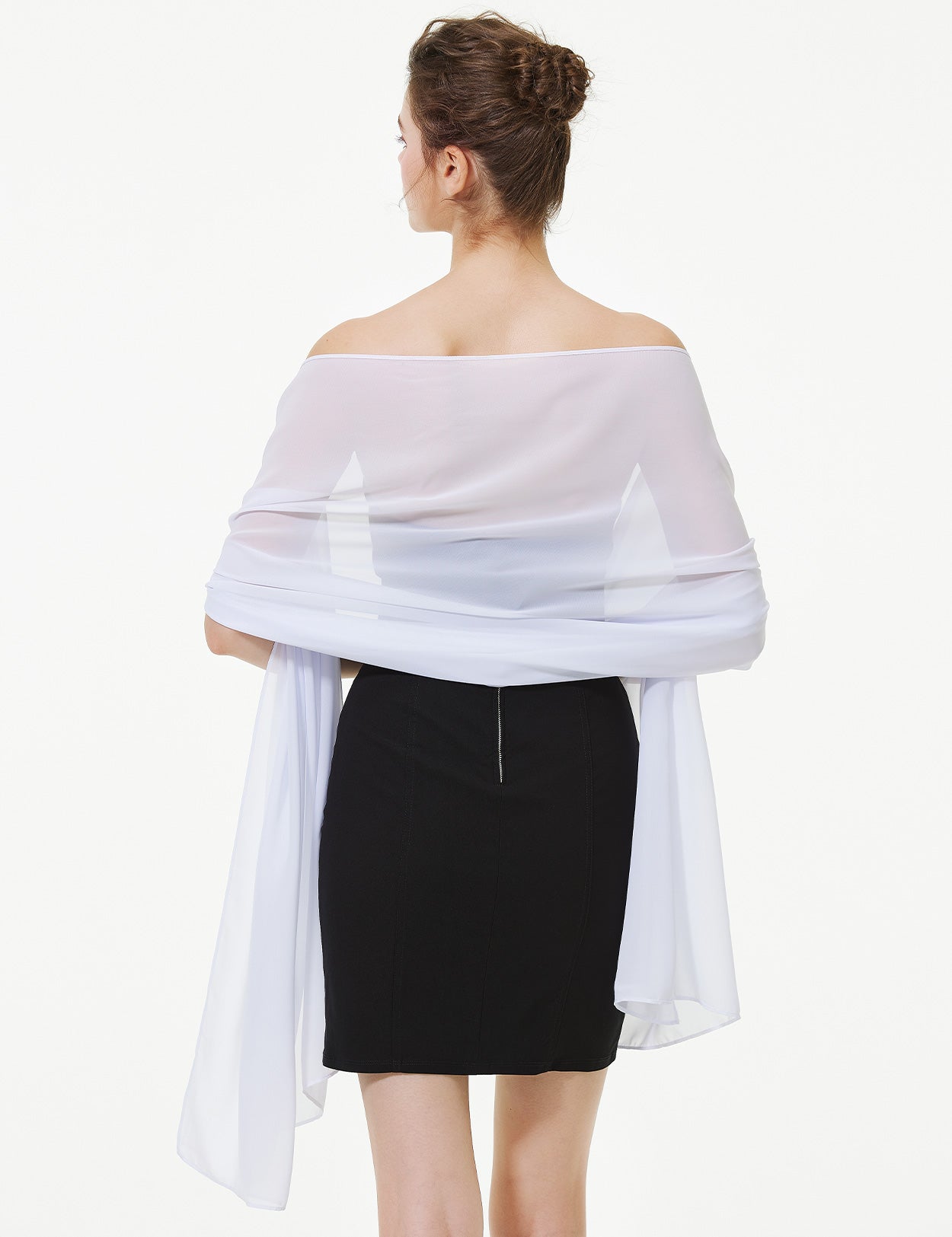 elegant chiffon wedding shawl in soft draping style, perfect for brides and evening wear