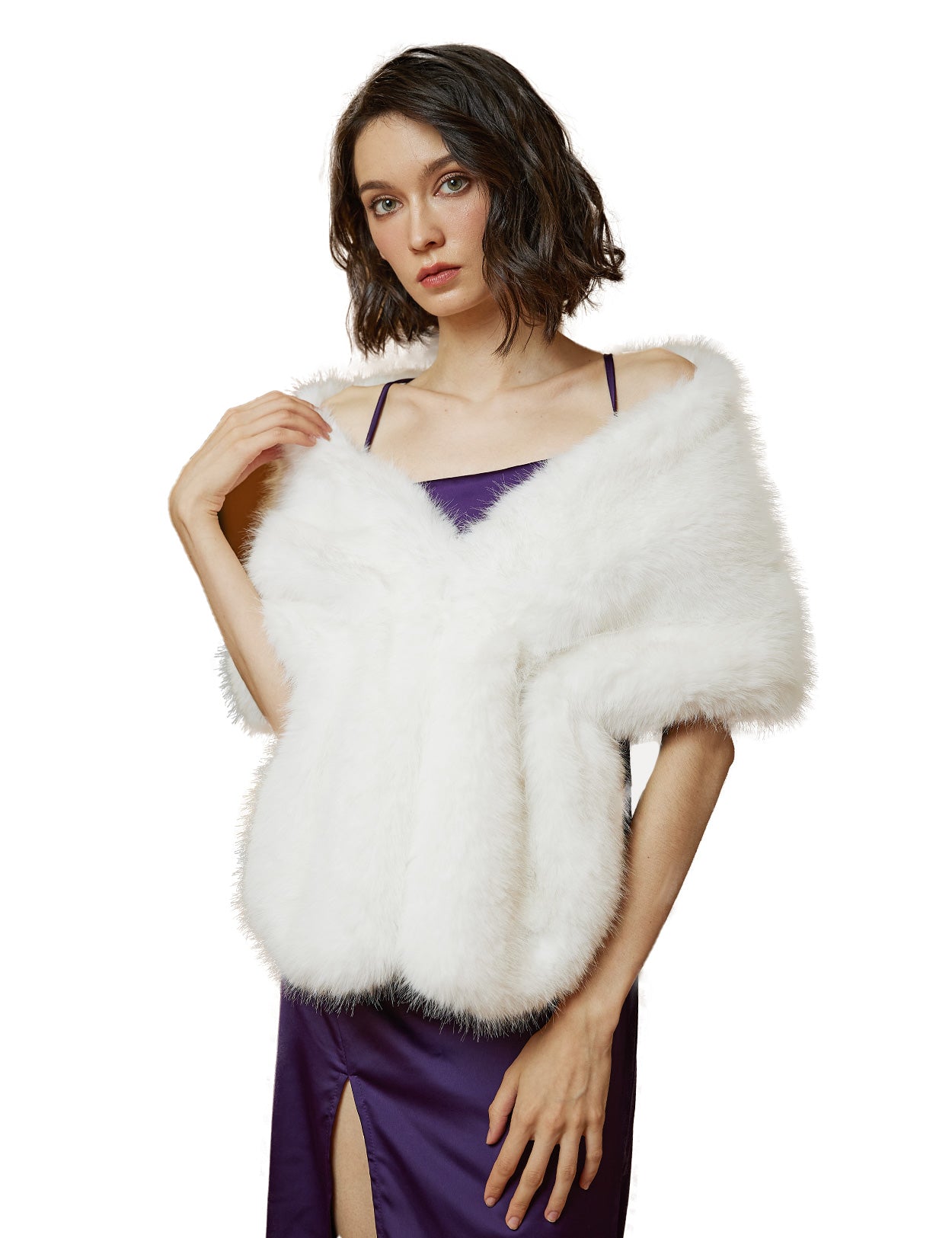 Elegant faux fur bridal shawl and wedding wrap for winter ceremonies