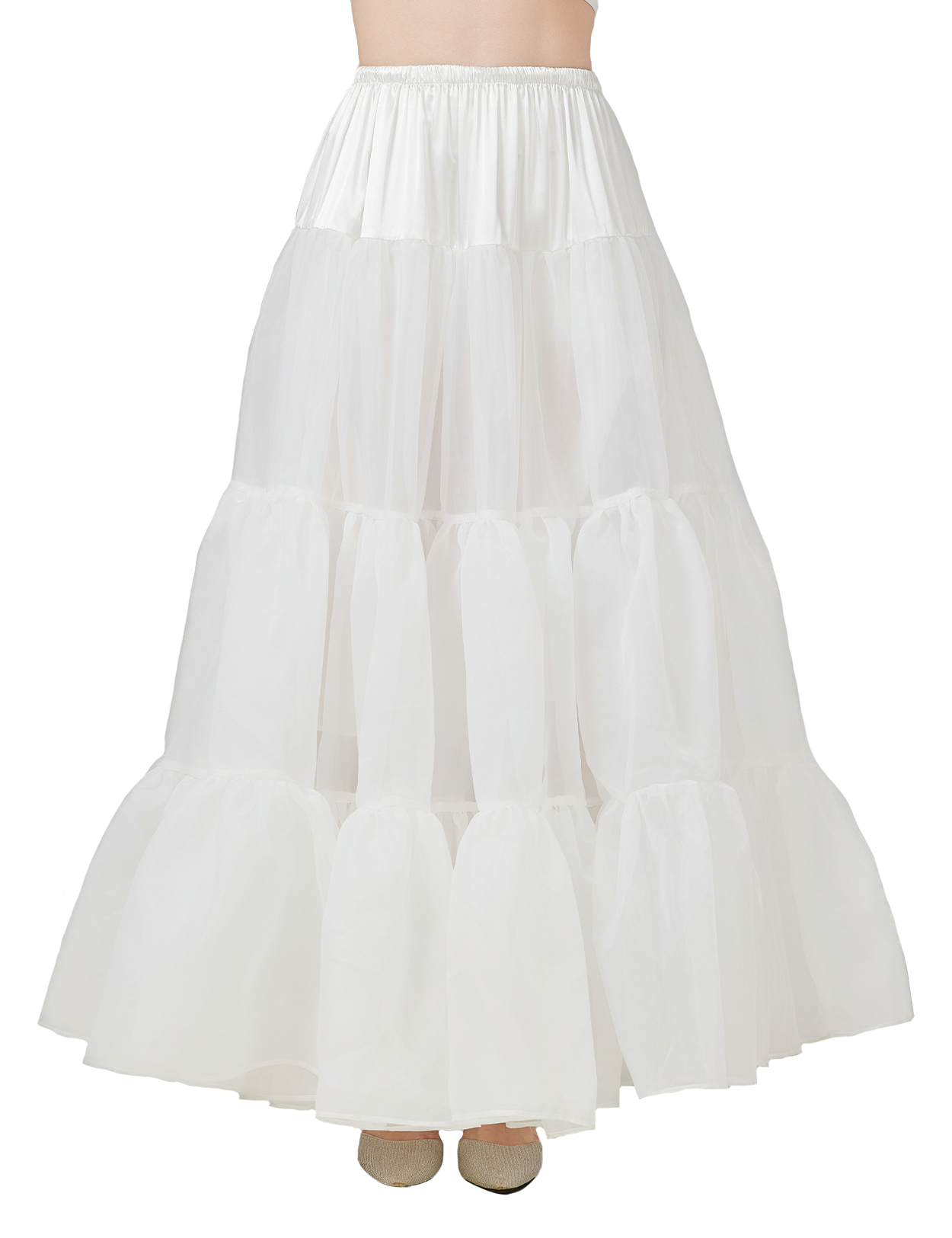 A-line hoopless petticoat showing natural drape and shape