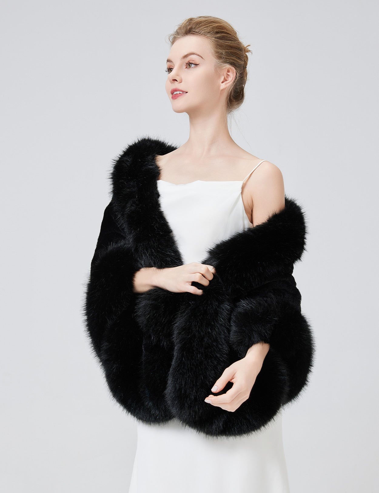Luxury faux fur shawl for bridal wedding and evening dresses