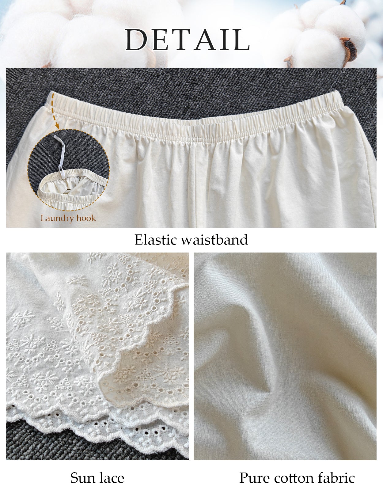 Women's cotton half slip with embroidery hem details