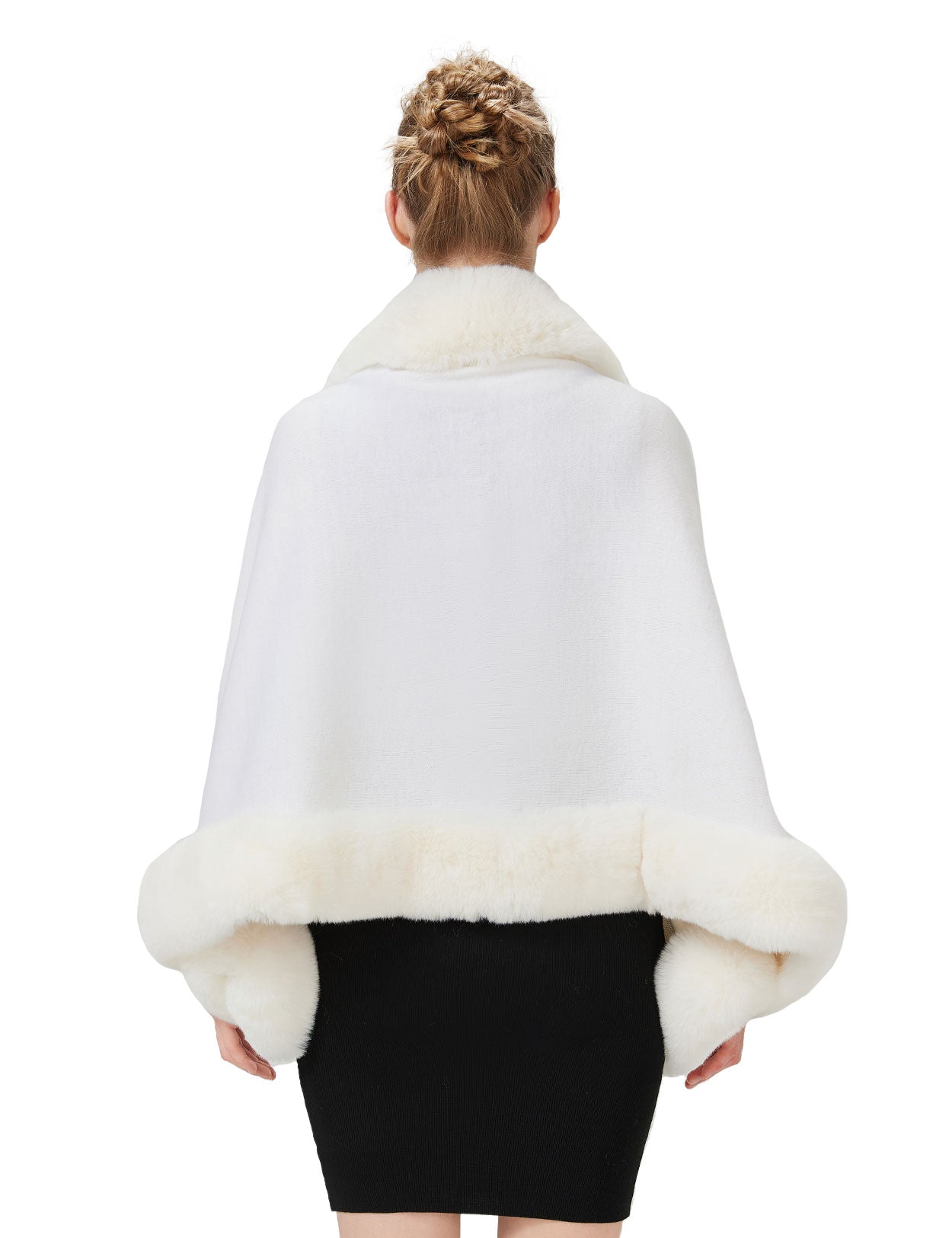 Women's elegant faux fur shawl wrap for wedding and evening parties